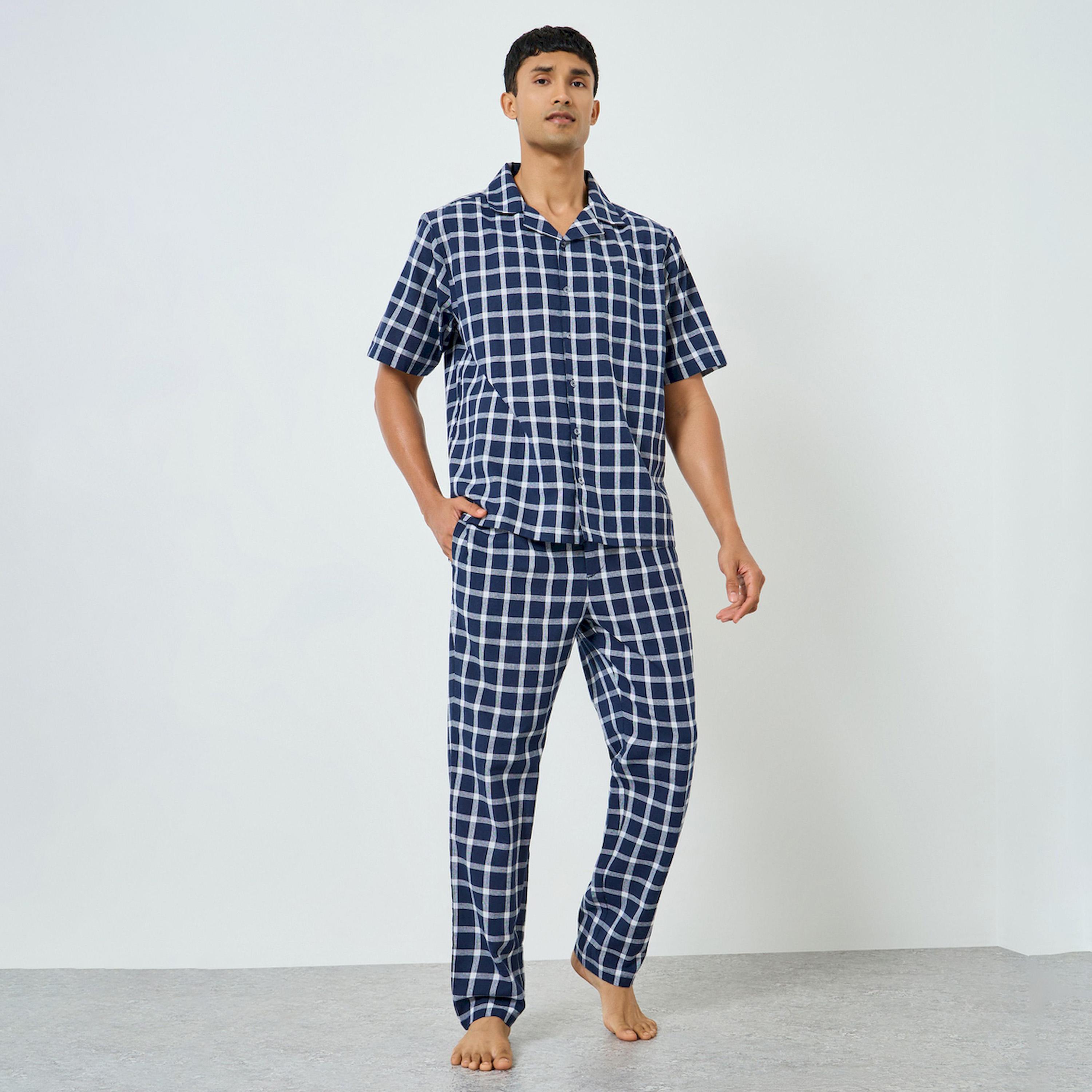 Styli Relaxed Checked Short sleeve Shirt and Pyjama Set-men-clothing-nightwear-sets-image-1