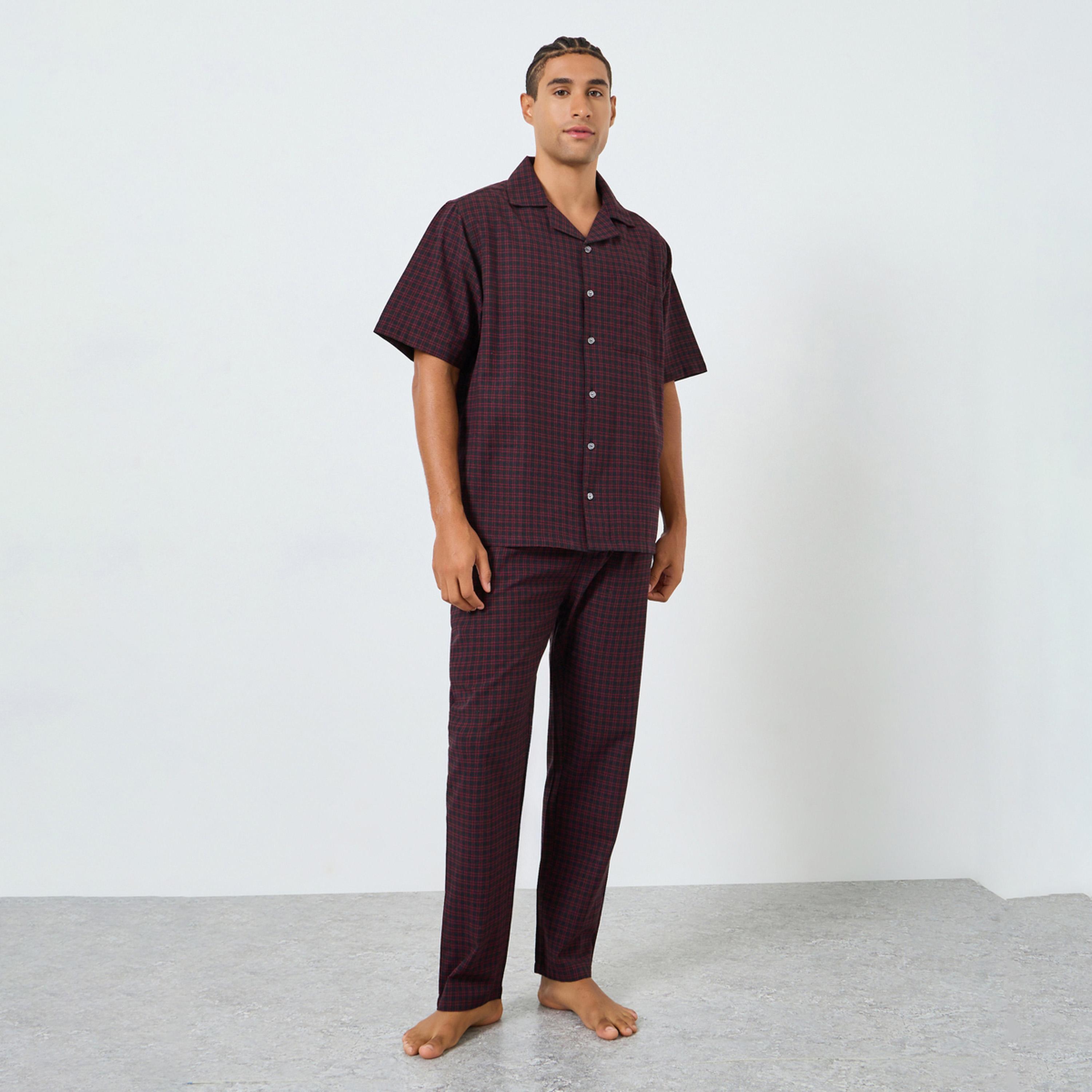 Styli Men Checkered Relaxed Fit Cotton Shirt and Pyjama Set-men-clothing-nightwear-sets-image-1