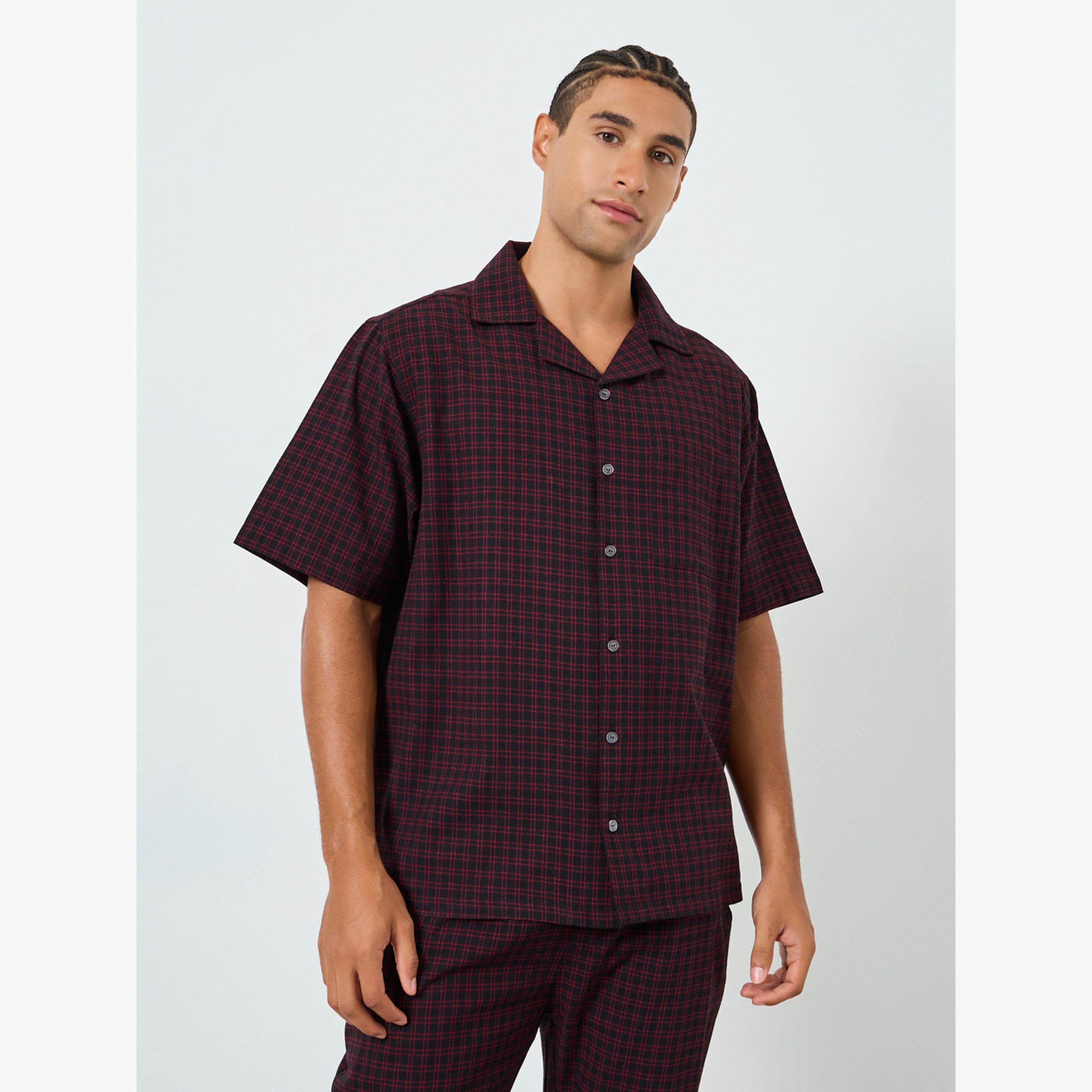 Styli Men Checkered Relaxed Fit Cotton Shirt and Pyjama Set-men-clothing-nightwear-sets-image-2