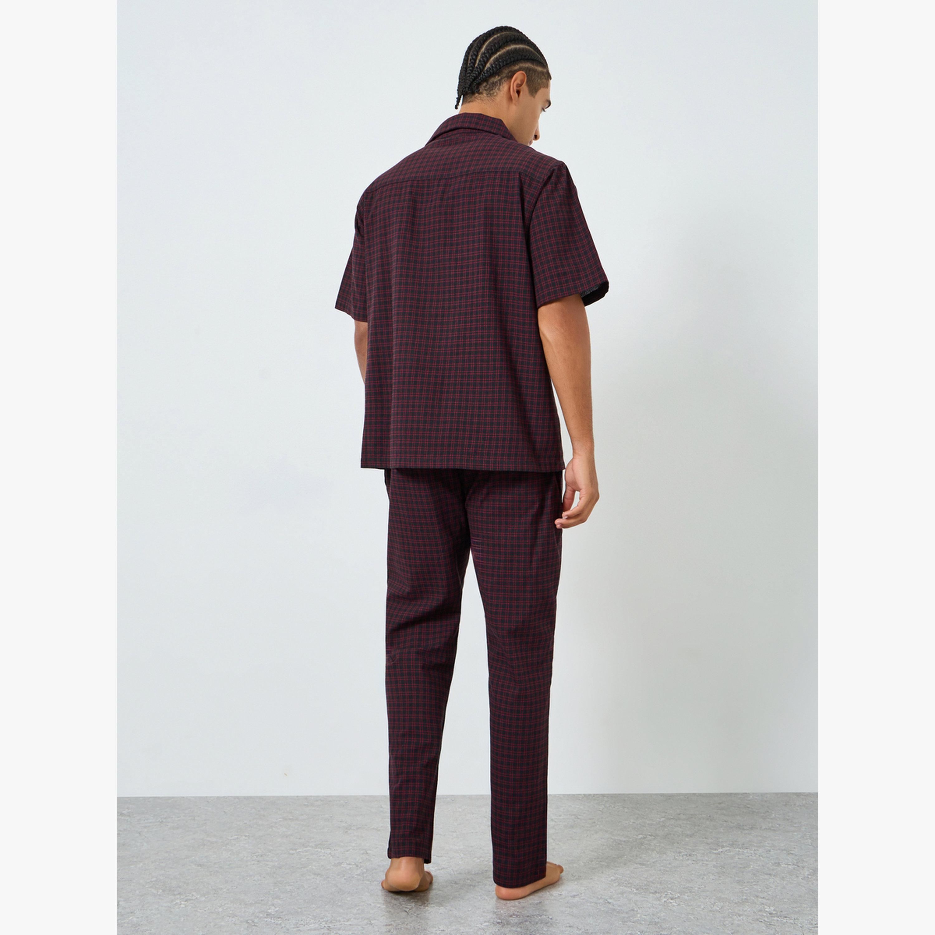 Styli Men Checkered Relaxed Fit Cotton Shirt and Pyjama Set-men-clothing-nightwear-sets-image-3