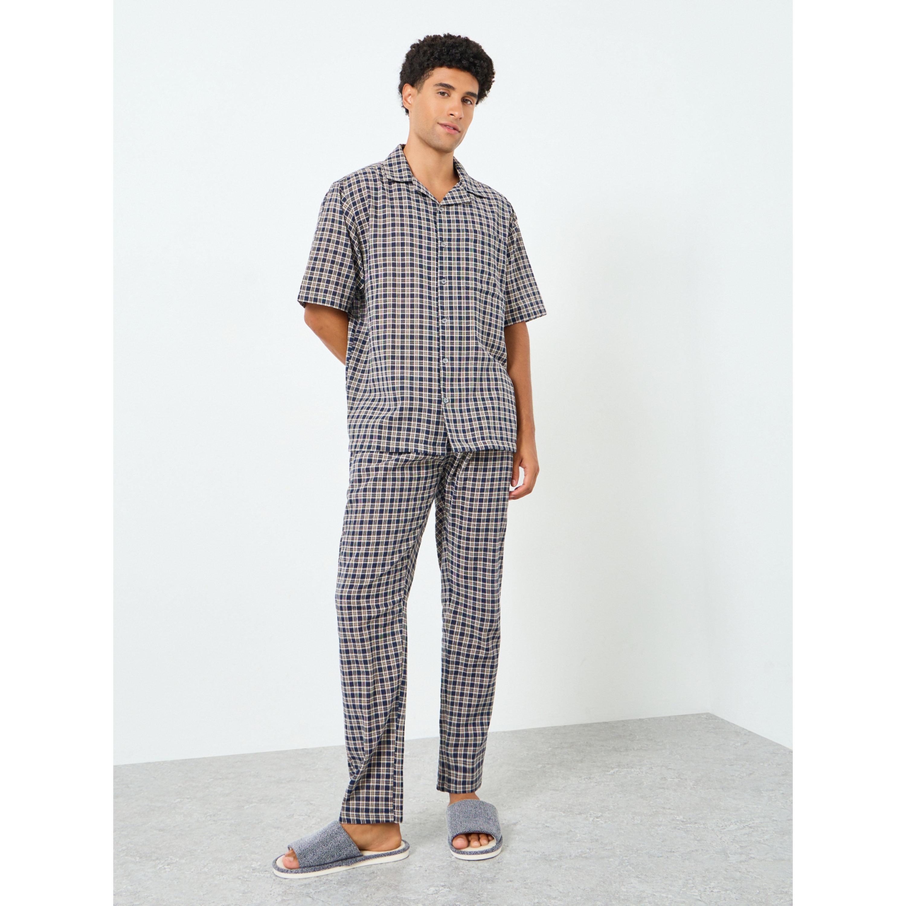 Styli Men Checked Cotton Relaxed Shirt and Pyjama Set-men-clothing-nightwear-sets-image-1
