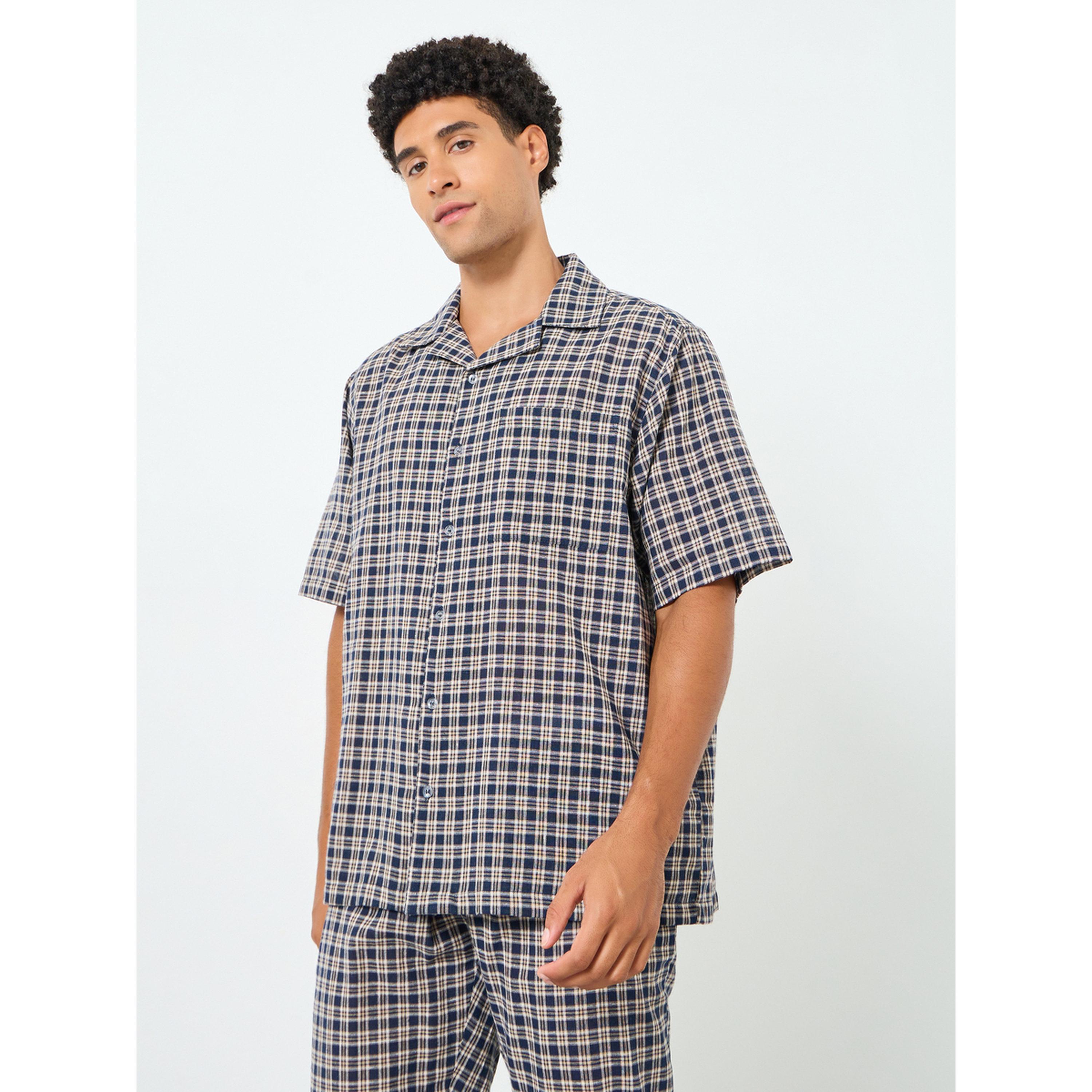 Styli Men Checked Cotton Relaxed Shirt and Pyjama Set-men-clothing-nightwear-sets-image-3