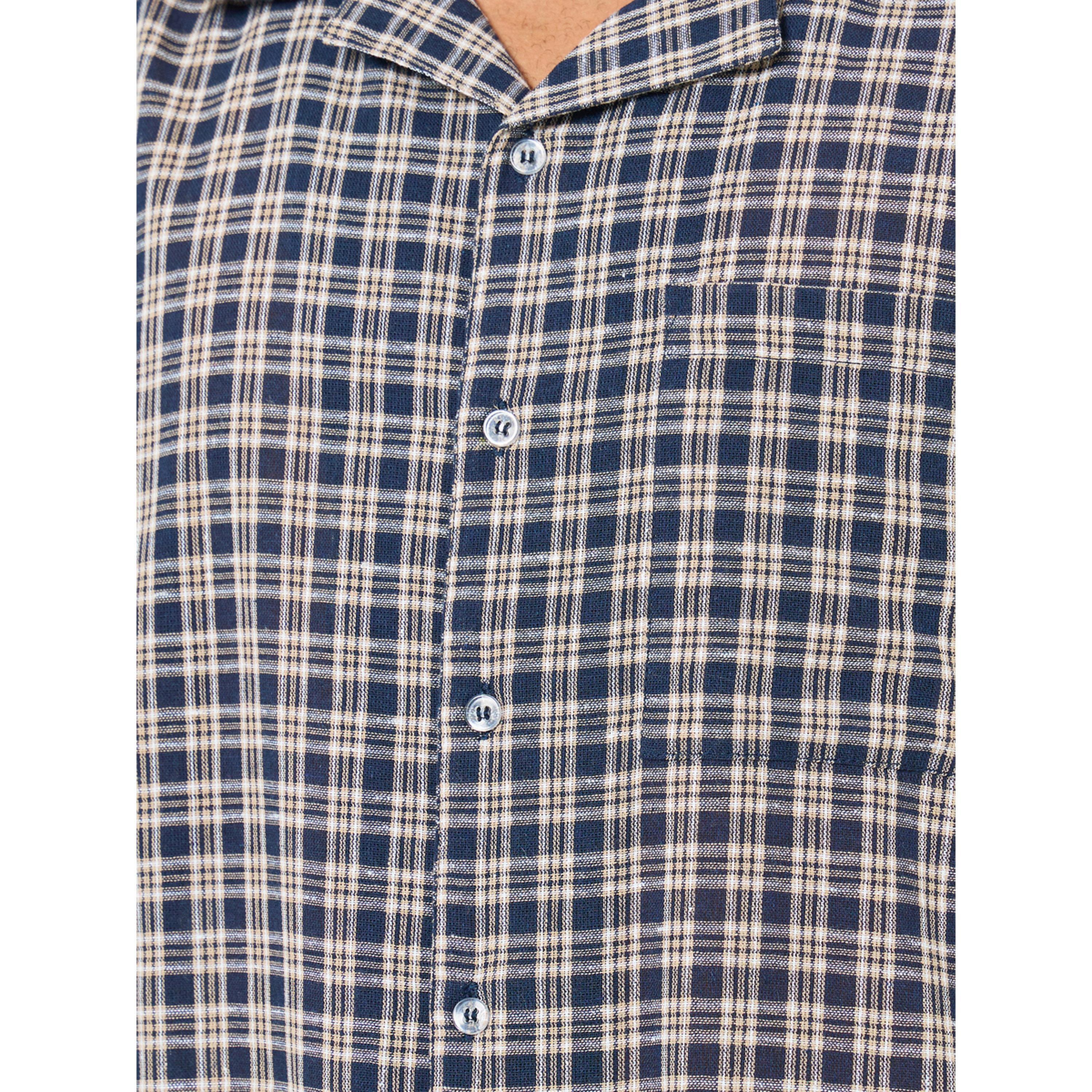 طقم بيجاما من بنطال وقميص قطني مربعات للرجال بقصة مريحة-men-clothing-nightwear-sets-image-5