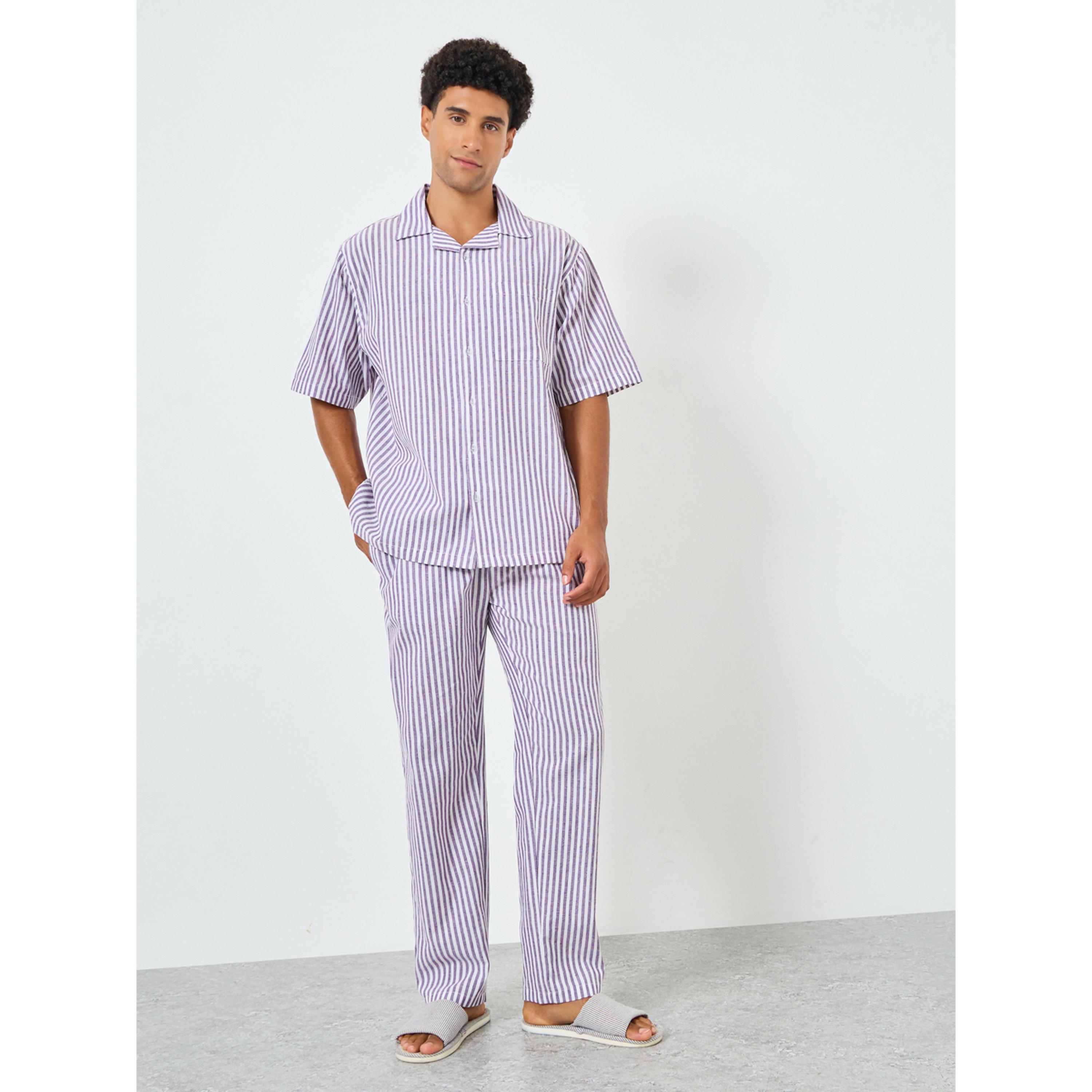 Styli Men Striped Cotton Relaxed Shirt and Pyjama Set-men-clothing-nightwear-sets-image-1