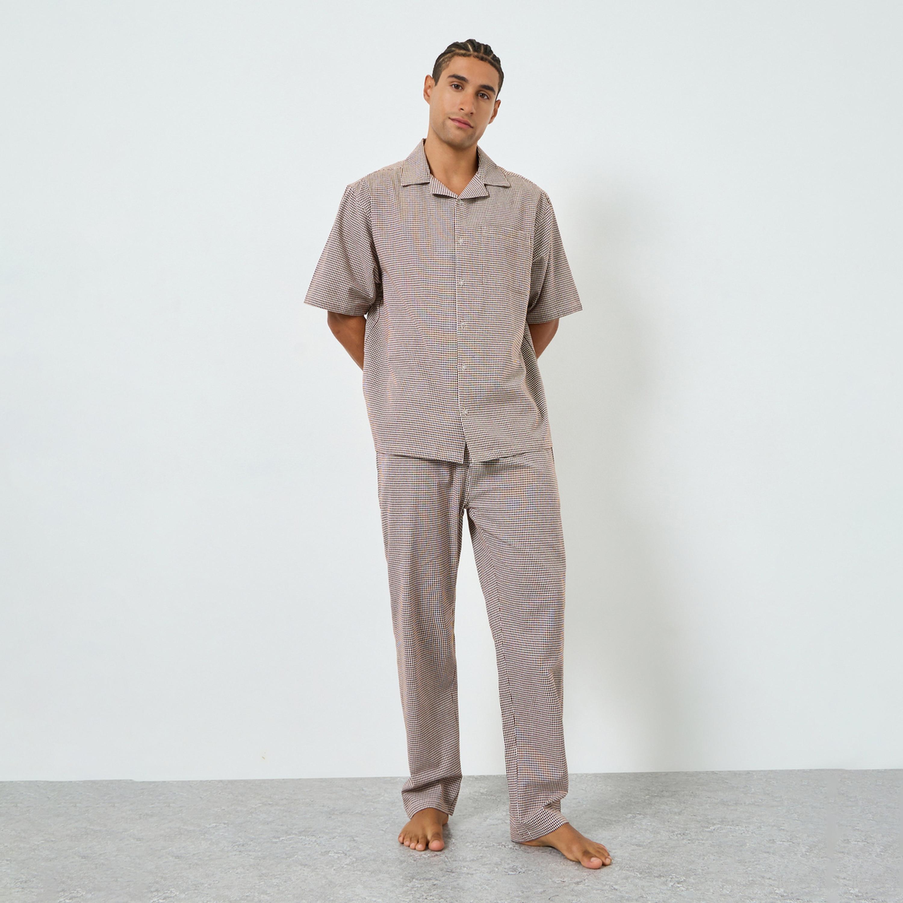 Styli Men Checkered Relaxed Fit Cotton Shirt and Pyjama Set-men-clothing-nightwear-sets-image-1