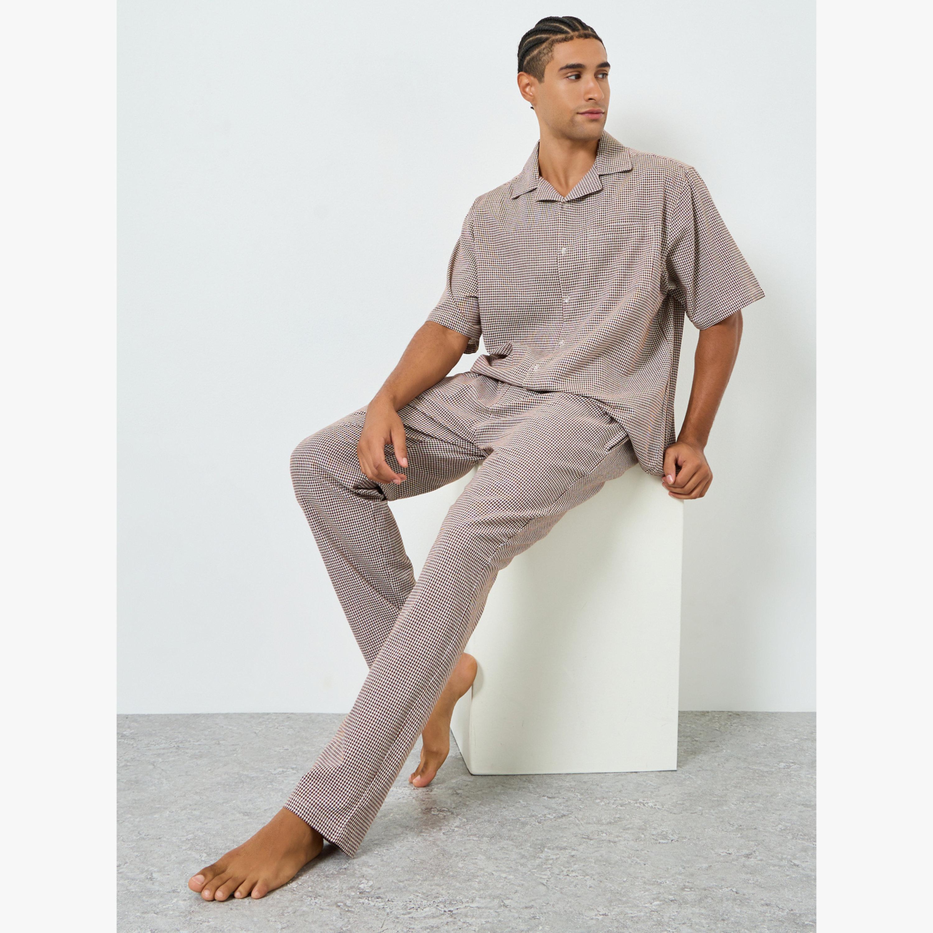 Styli Men Checkered Relaxed Fit Cotton Shirt and Pyjama Set-men-clothing-nightwear-sets-image-2