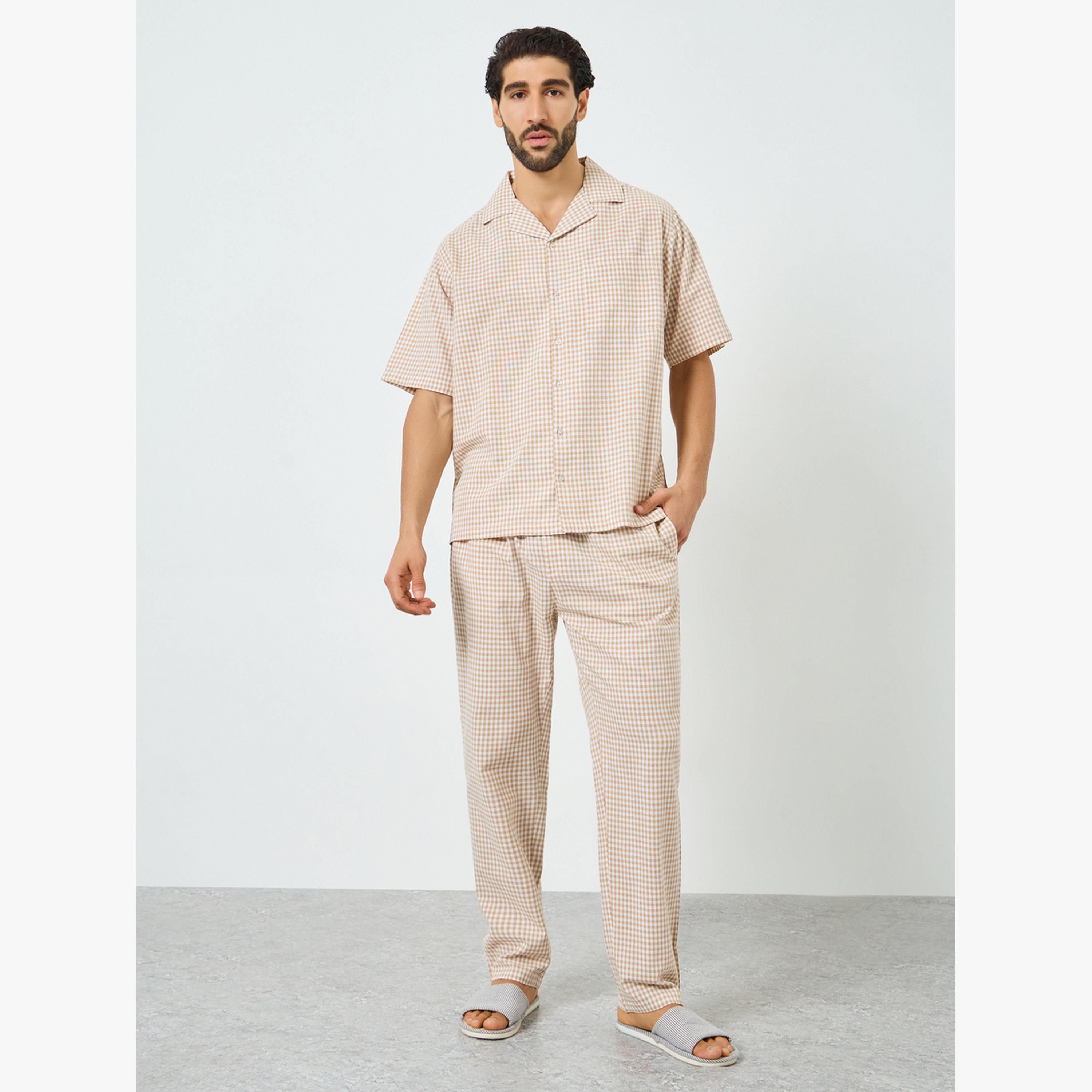 Styli Men Checkered Relaxed Fit Cotton Shirt and Pyjama Set-men-clothing-nightwear-sets-image-1