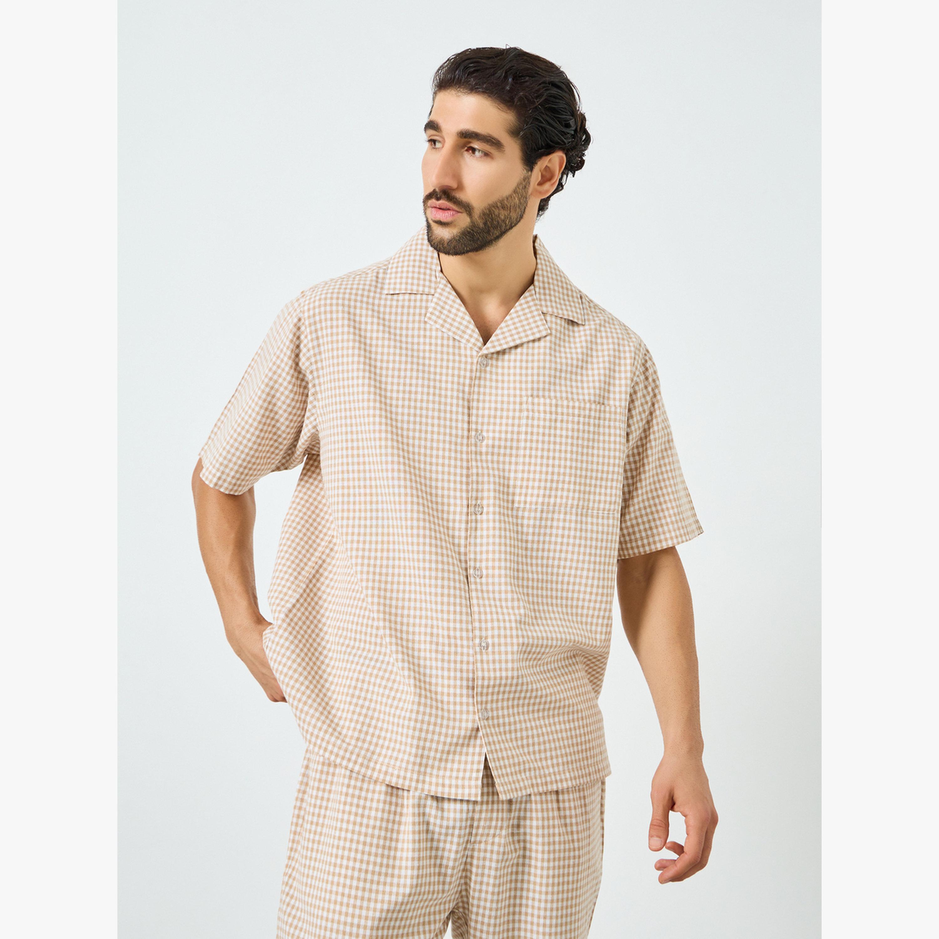 Styli Men Checkered Relaxed Fit Cotton Shirt and Pyjama Set-men-clothing-nightwear-sets-image-2