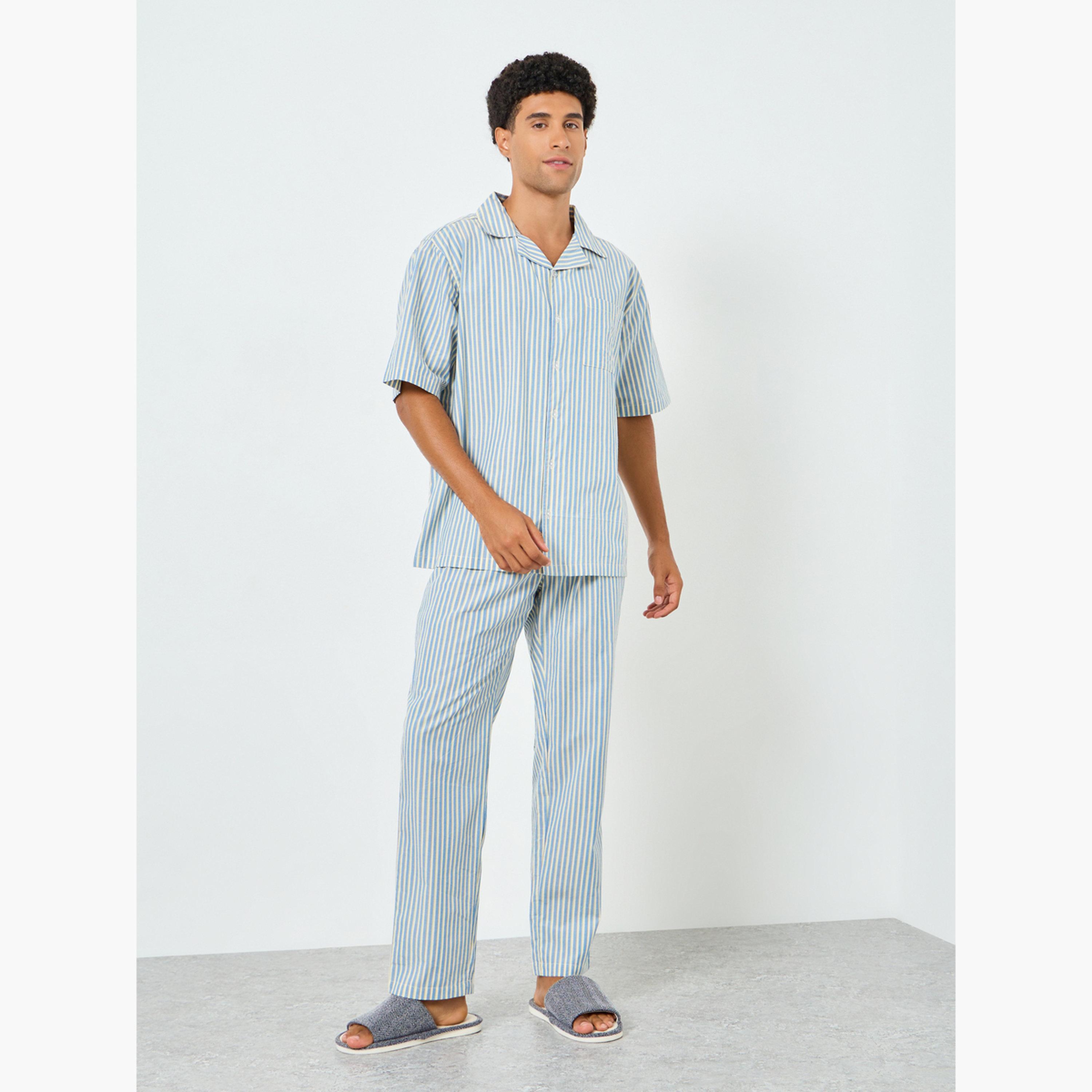 Styli Men Striped Short Sleeves Relaxed Shirt and Pyjama Set-men-clothing-nightwear-sets-image-1