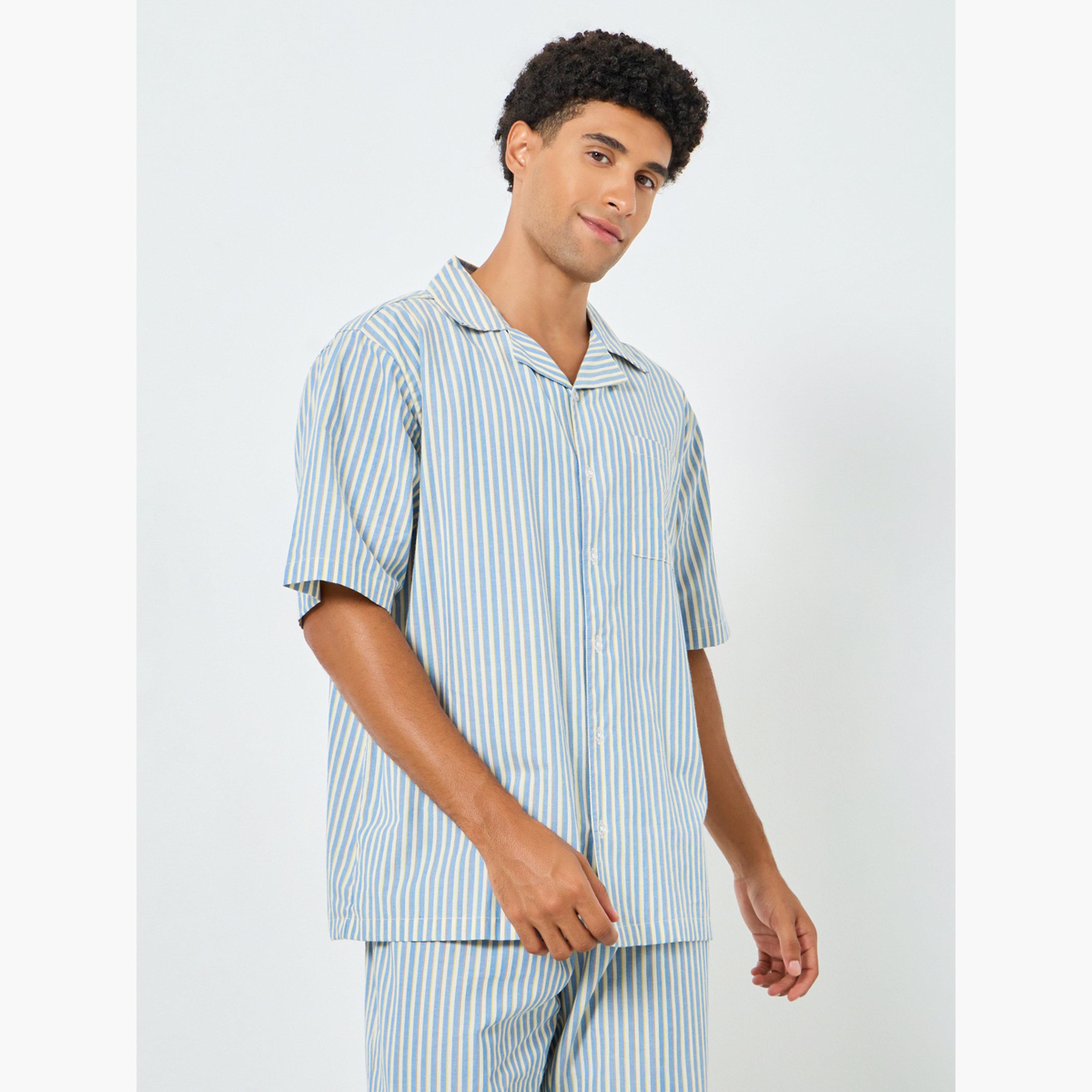 Styli Men Striped Short Sleeves Relaxed Shirt and Pyjama Set-men-clothing-nightwear-sets-image-2
