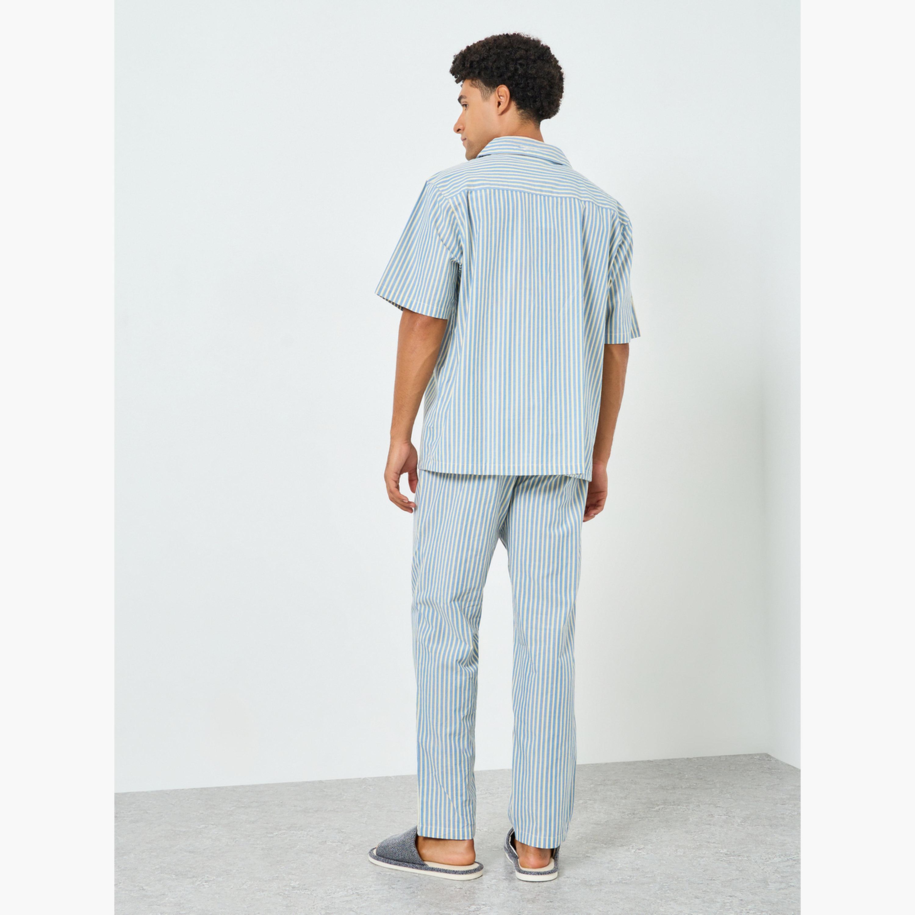 Styli Men Striped Short Sleeves Relaxed Shirt and Pyjama Set-men-clothing-nightwear-sets-image-3