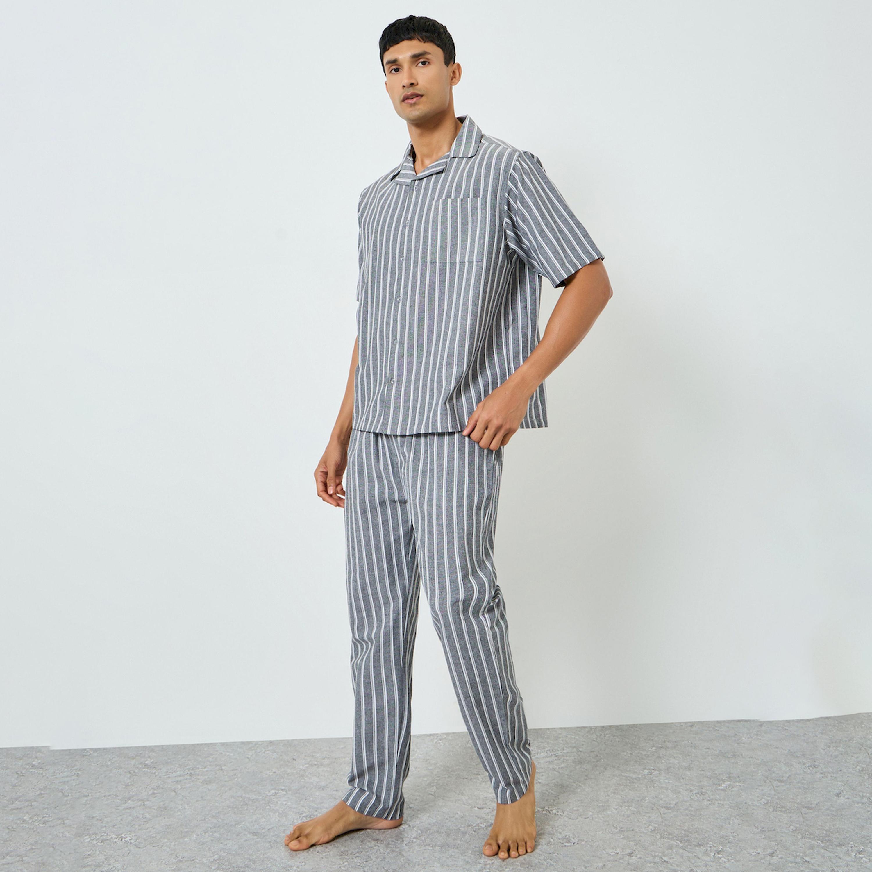 Styli Relaxed Striped Short sleeve Shirt and Pyjama Set-men-clothing-nightwear-sets-image-1
