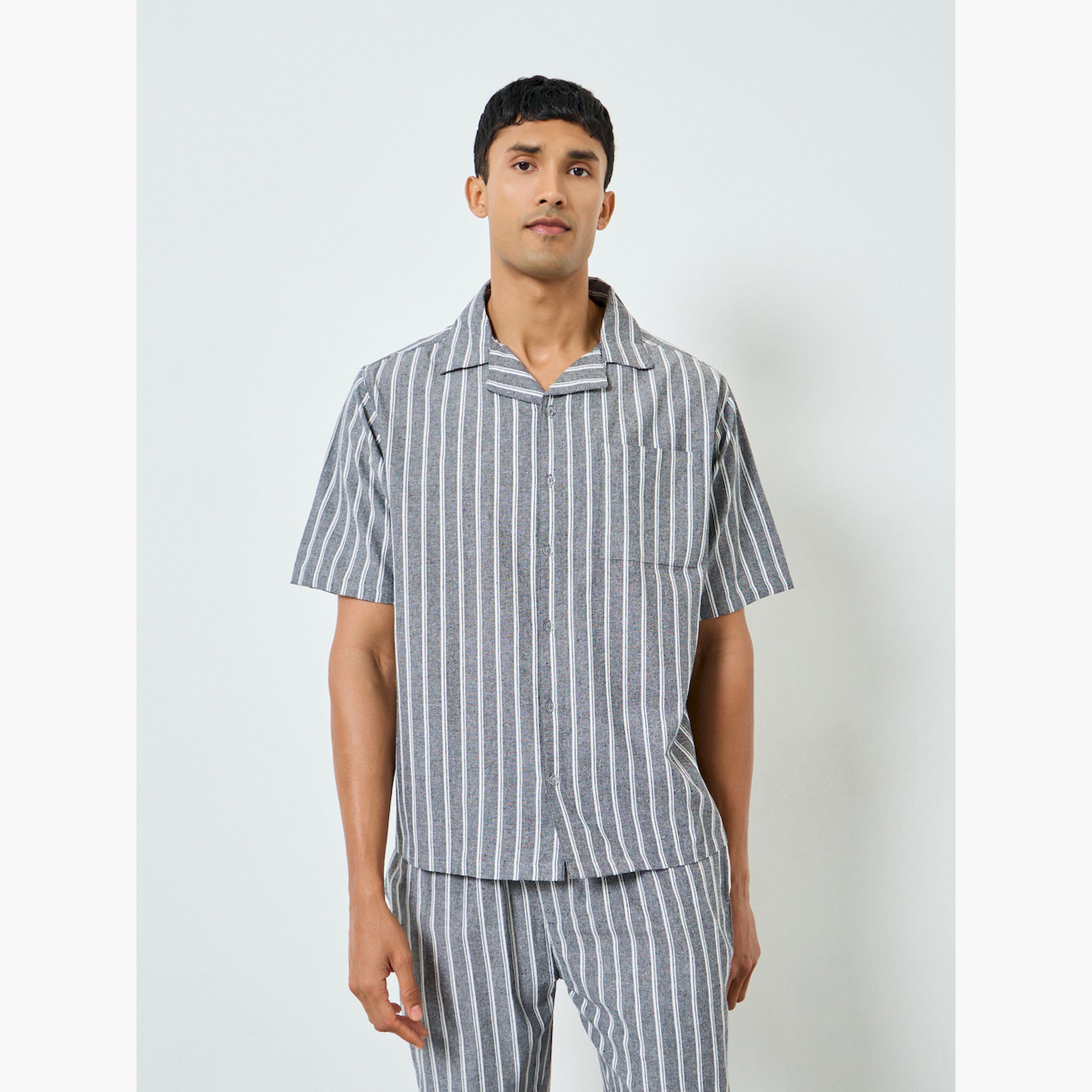 Styli Relaxed Striped Short sleeve Shirt and Pyjama Set-men-clothing-nightwear-sets-image-2