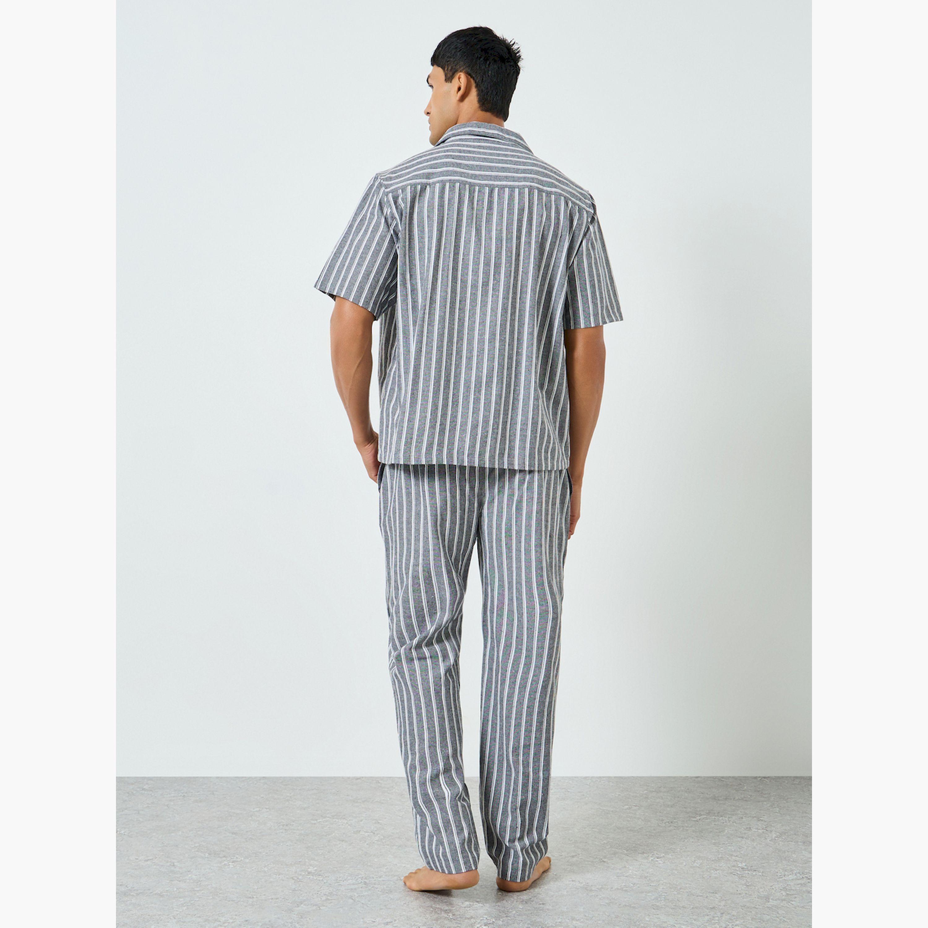 Styli Relaxed Striped Short sleeve Shirt and Pyjama Set-men-clothing-nightwear-sets-image-3