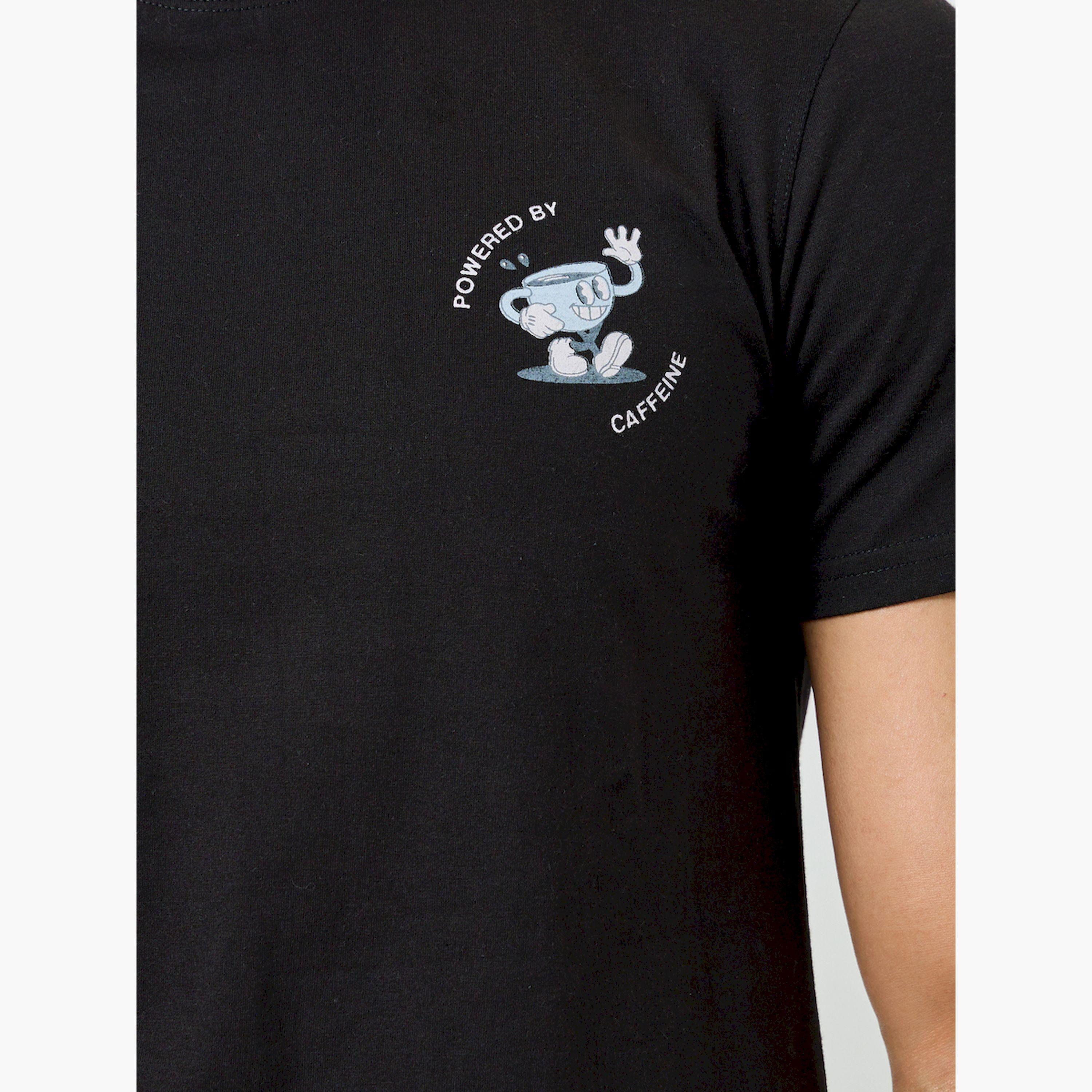 طقم بيجاما رجالي تيشيرت أسود مطبوع وبنطلون كاروهات-men-clothing-nightwear-sets-image-5