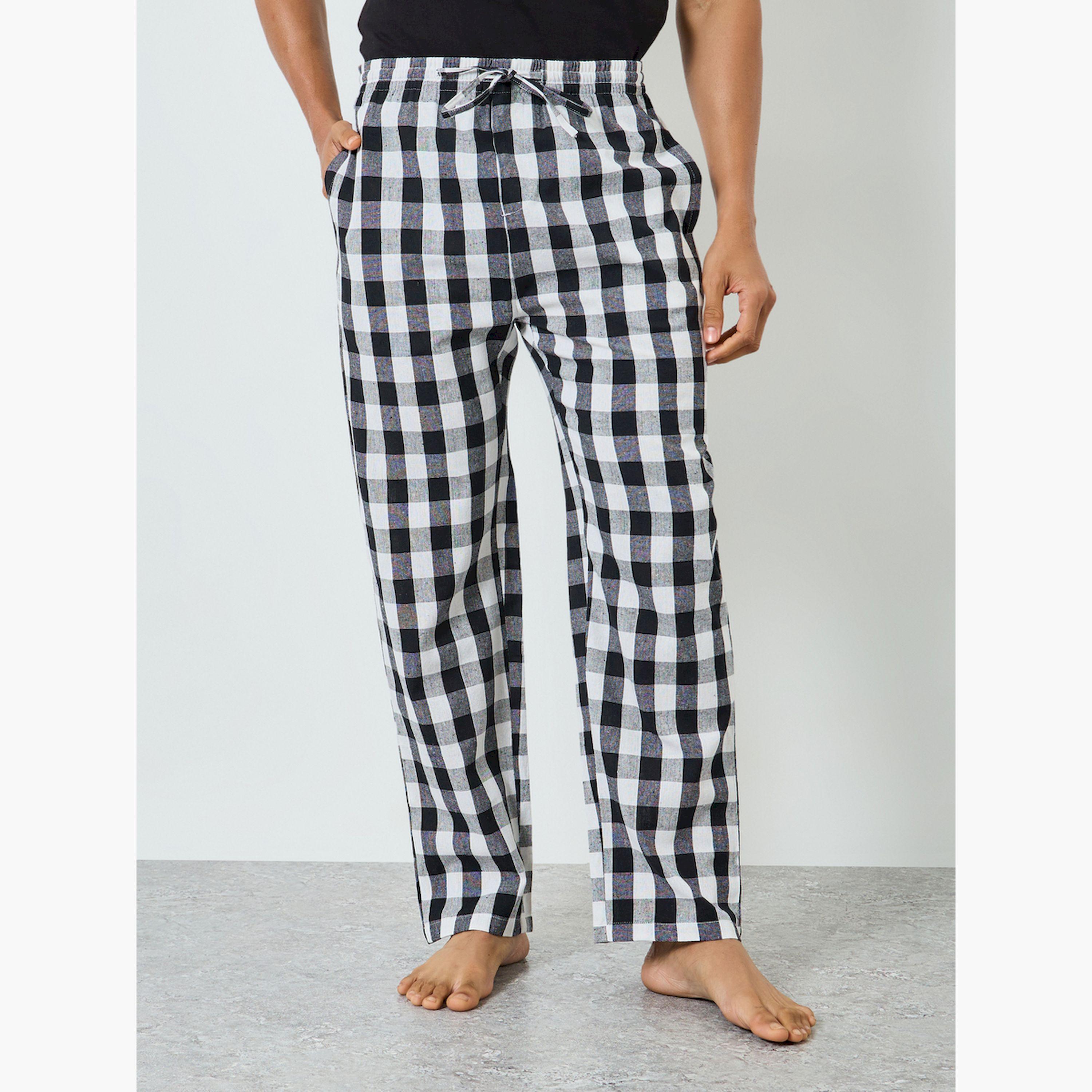 Styli Men Black Printed T-Shirt and Checked Pyjama-men-clothing-nightwear-sets-image-4