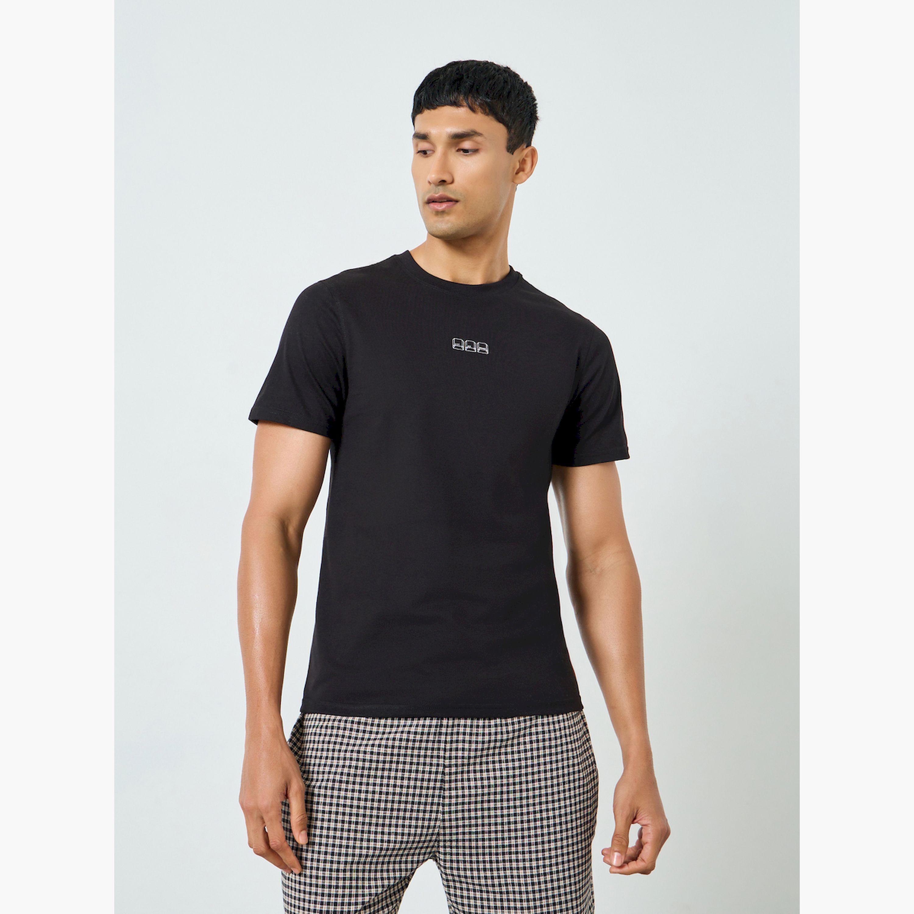 Styli Men Black T-Shirt and Checked Pyjama Set-men-clothing-nightwear-sets-image-2