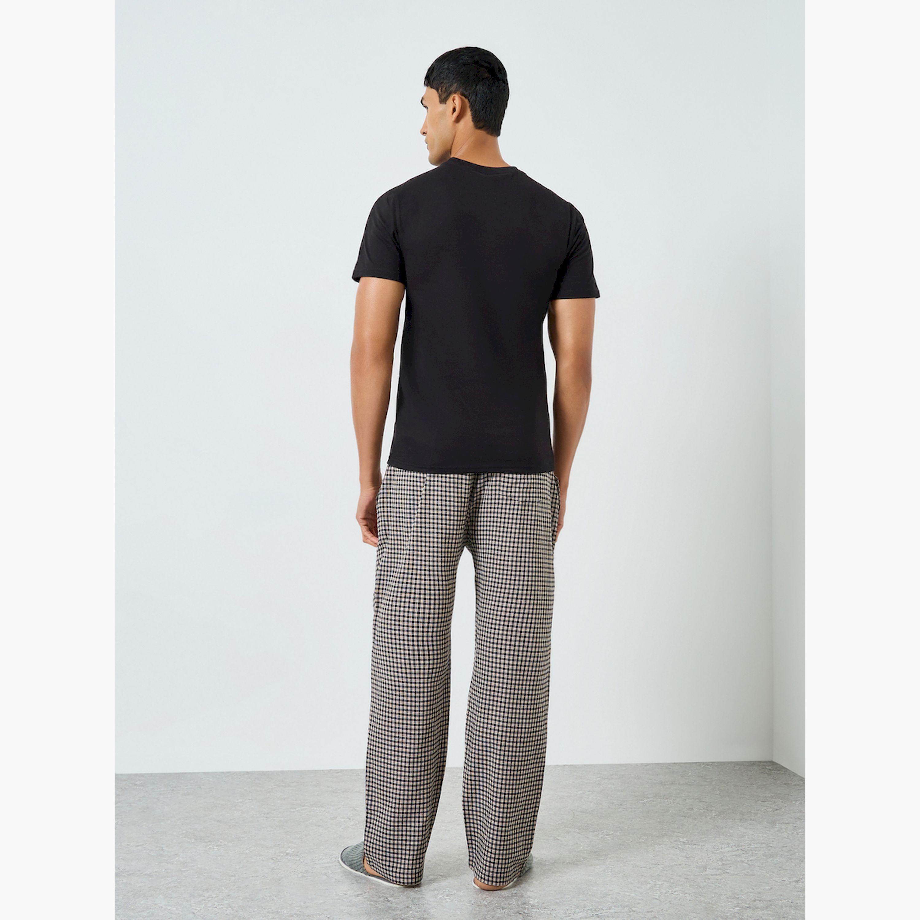Styli Men Black T-Shirt and Checked Pyjama Set-men-clothing-nightwear-sets-image-3