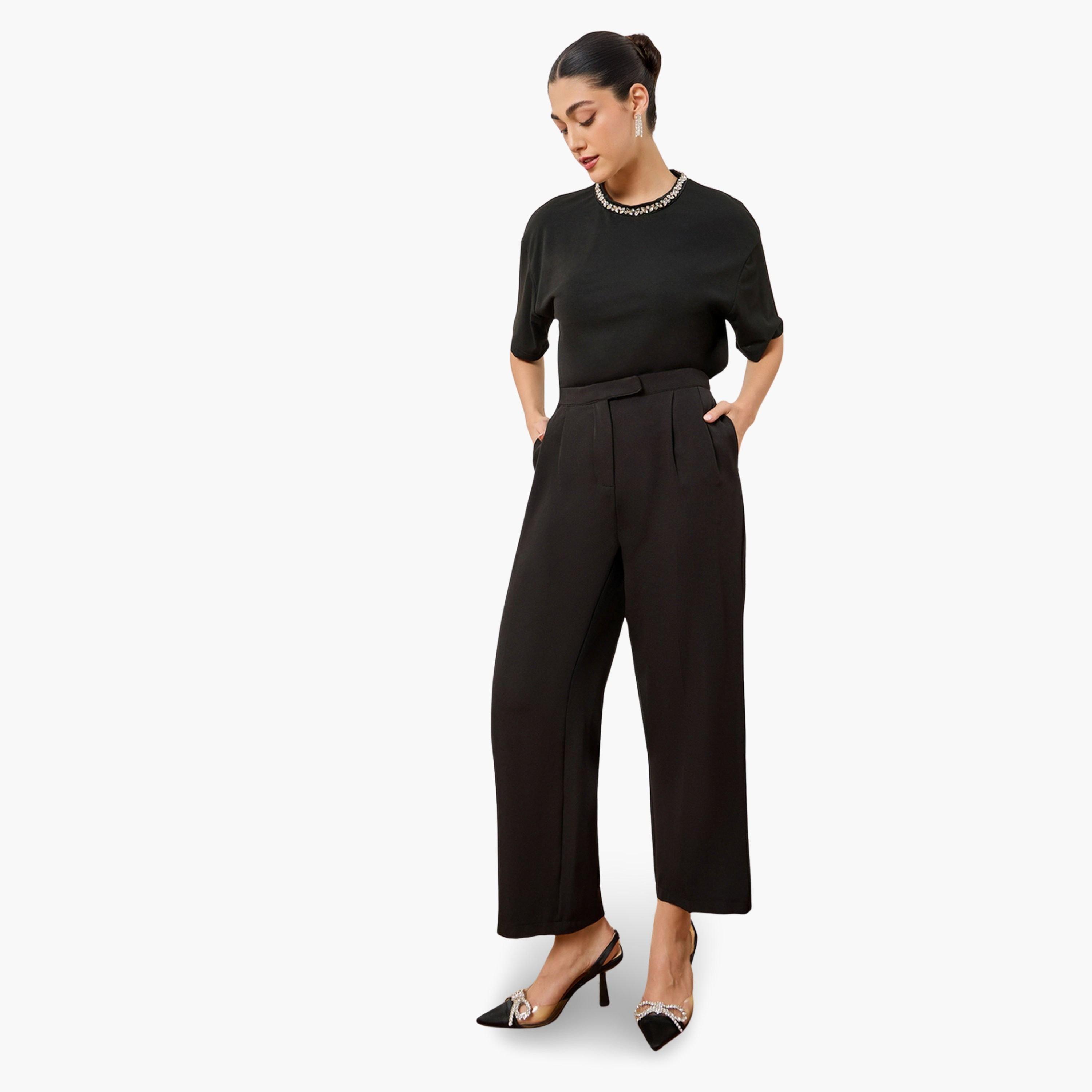 تيشيرت فضفاض مزين لون أسود-women-clothing-tshirts-image-2
