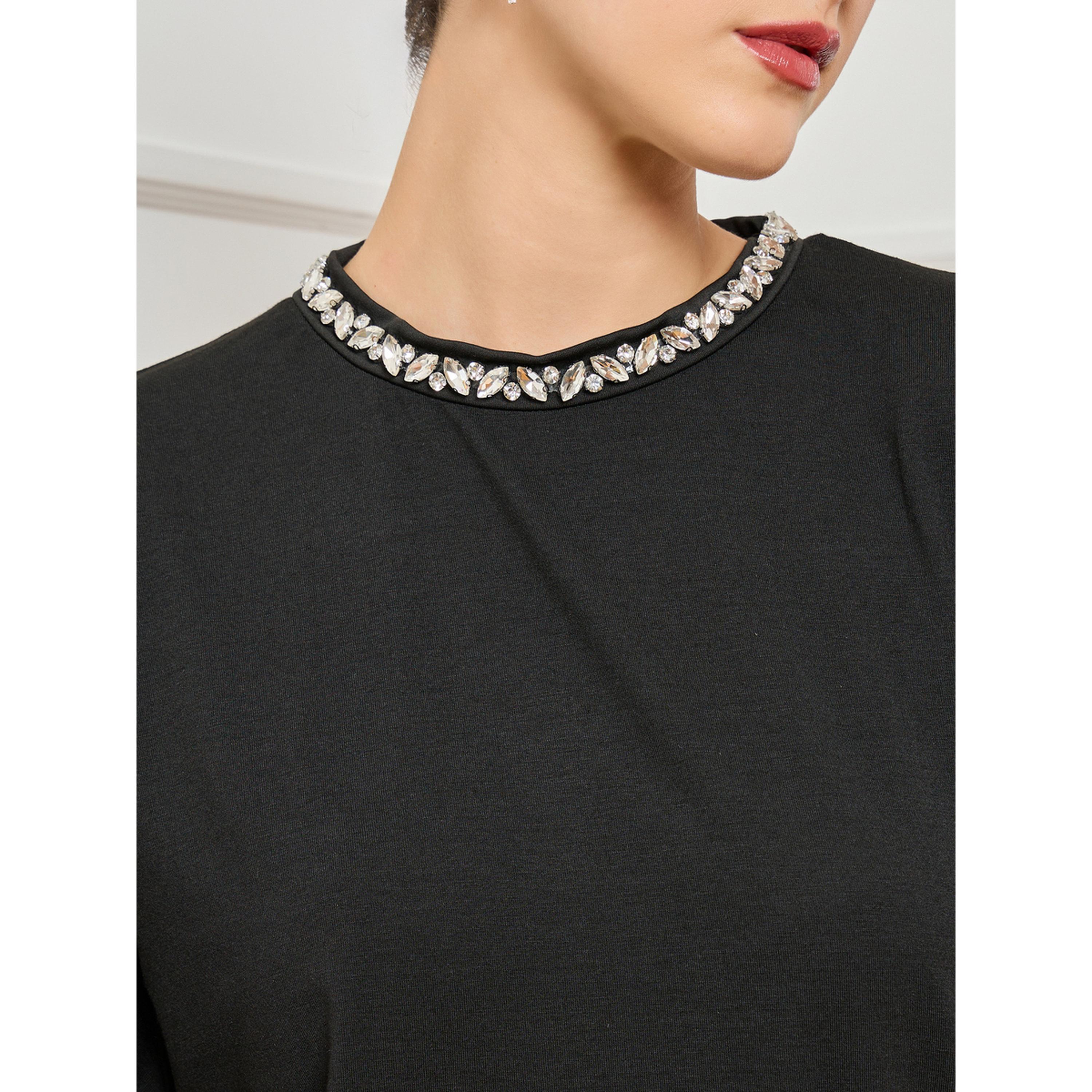 تيشيرت فضفاض مزين لون أسود-women-clothing-tshirts-image-4