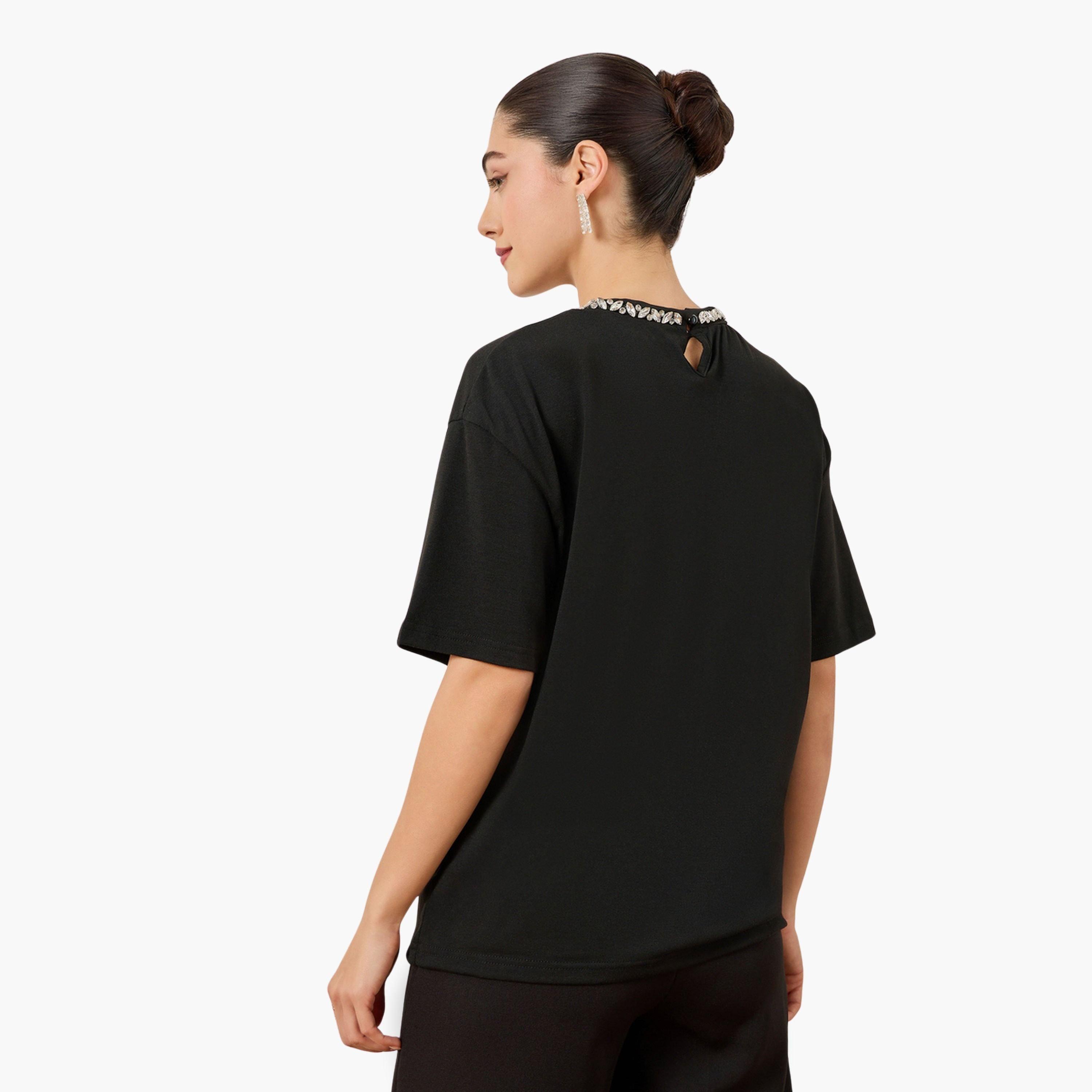 Styli Women Black Embellished Oversized T-Shirt-women-clothing-tshirts-image-5