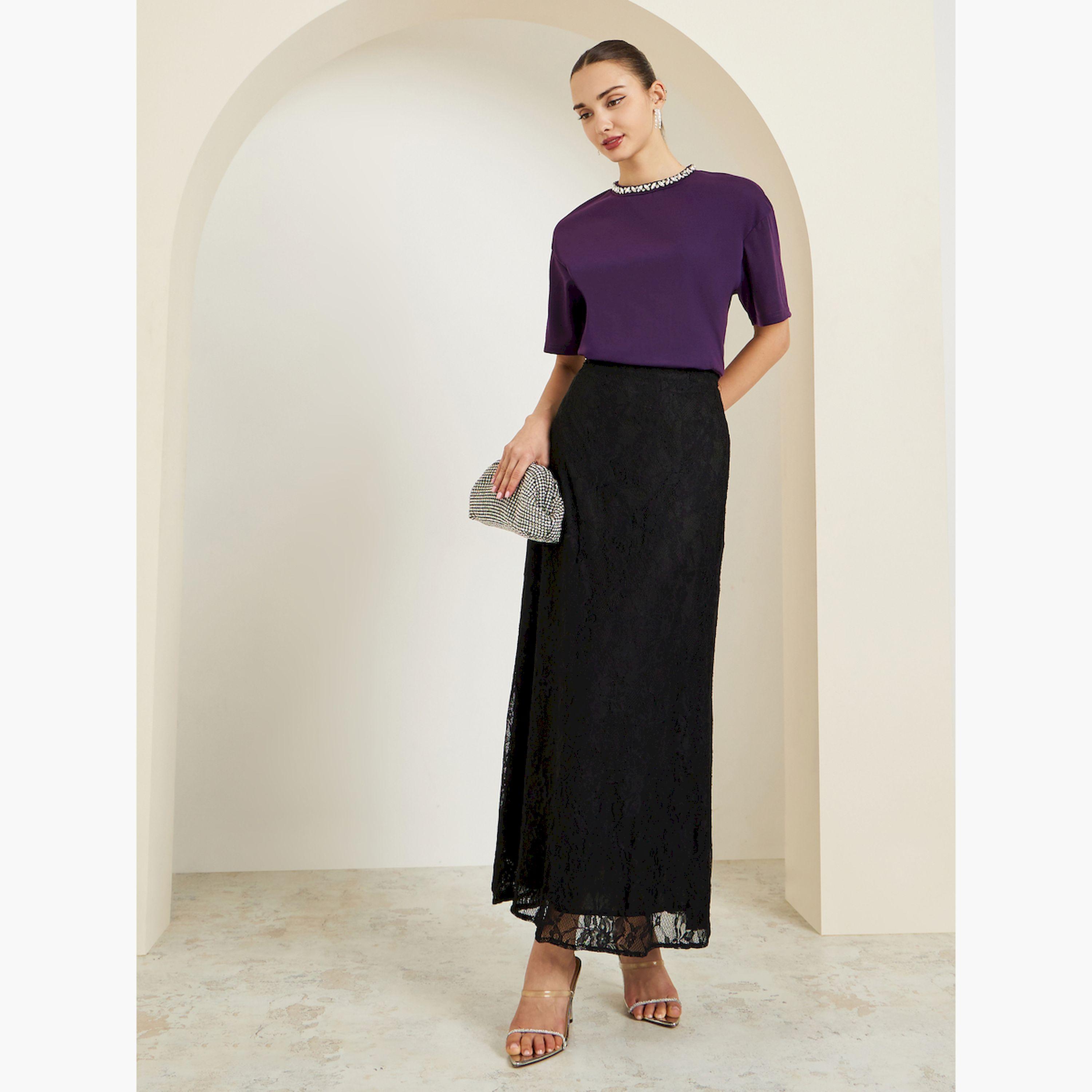 Styli Purple Embellished Neckline Oversized T-Shirt-women-clothing-tshirts-image-2
