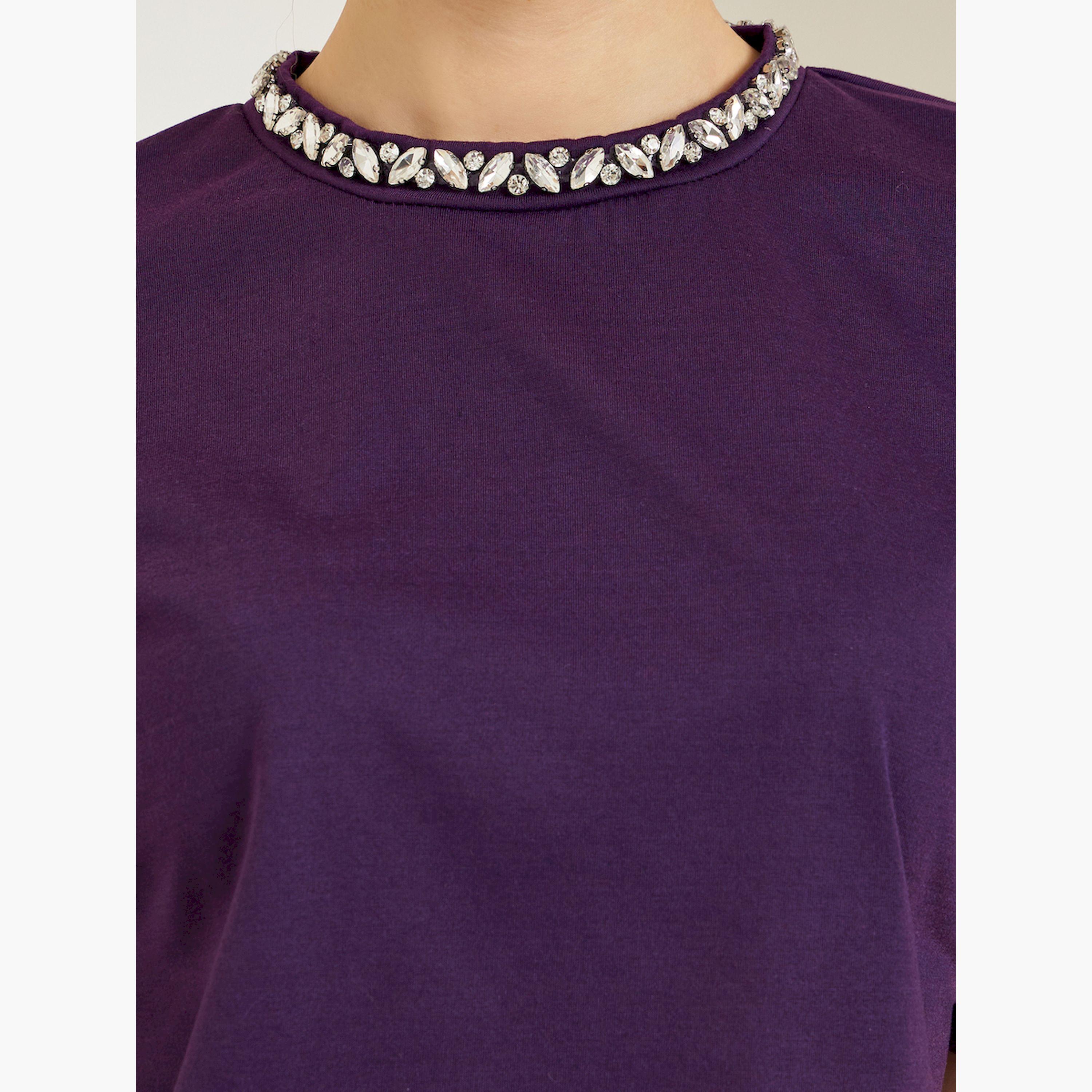 تيشيرت واسع بياقة دائرية منمقة وأكمام قصيرة-women-clothing-tshirts-image-6