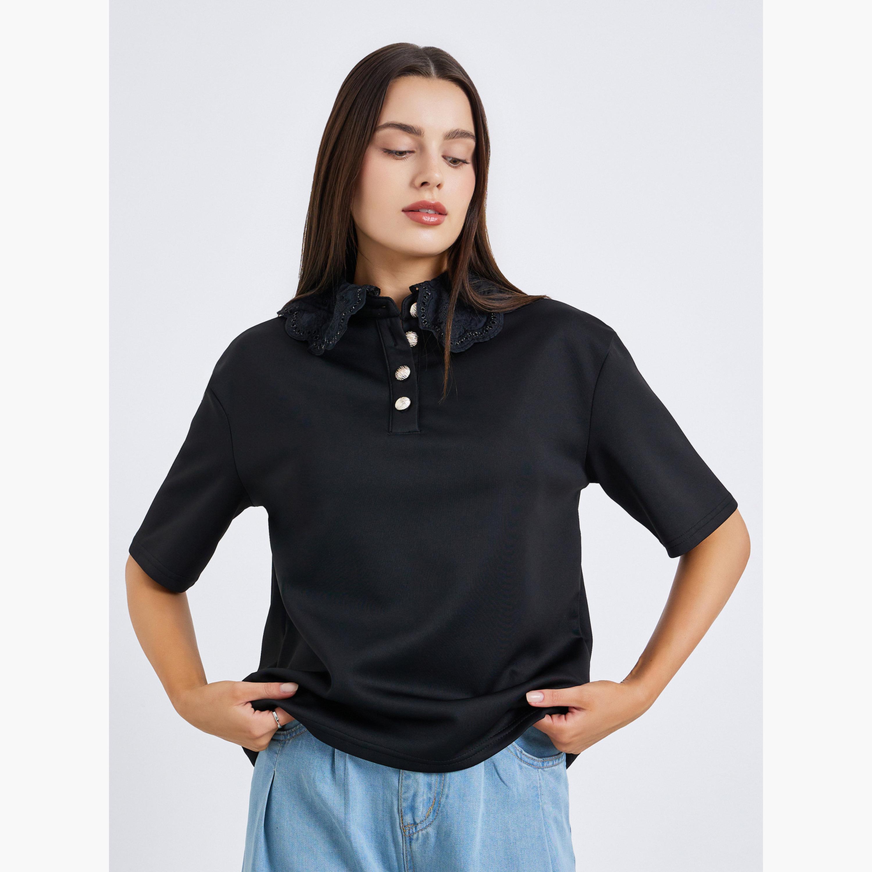 تيشيرت بولو بياقة دانتيل-women-clothing-tshirts-image-1