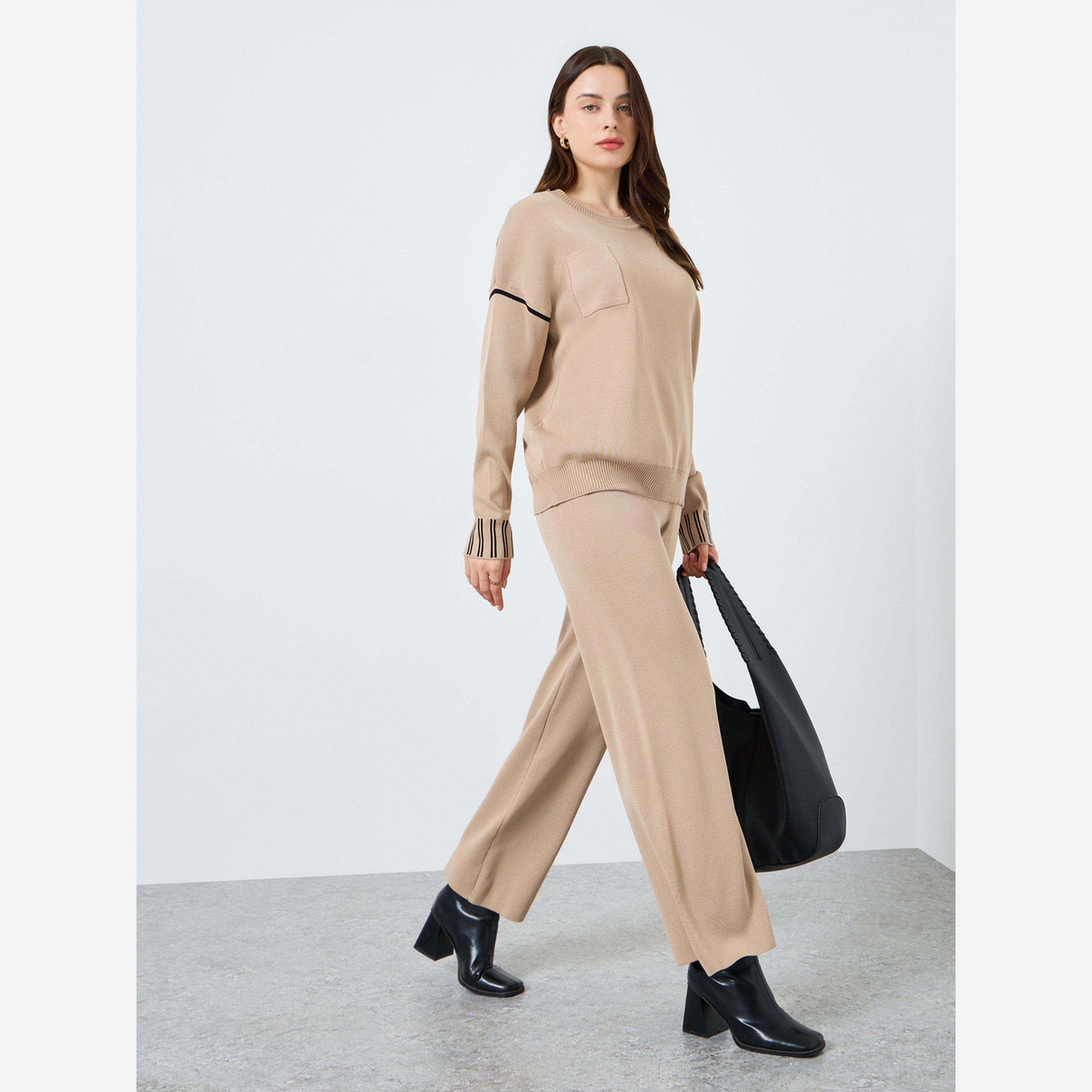 Styli Crew Neck Drop Shoulder Sweater and Loose Fit Pants Set-women-clothing-coordsets-image-2