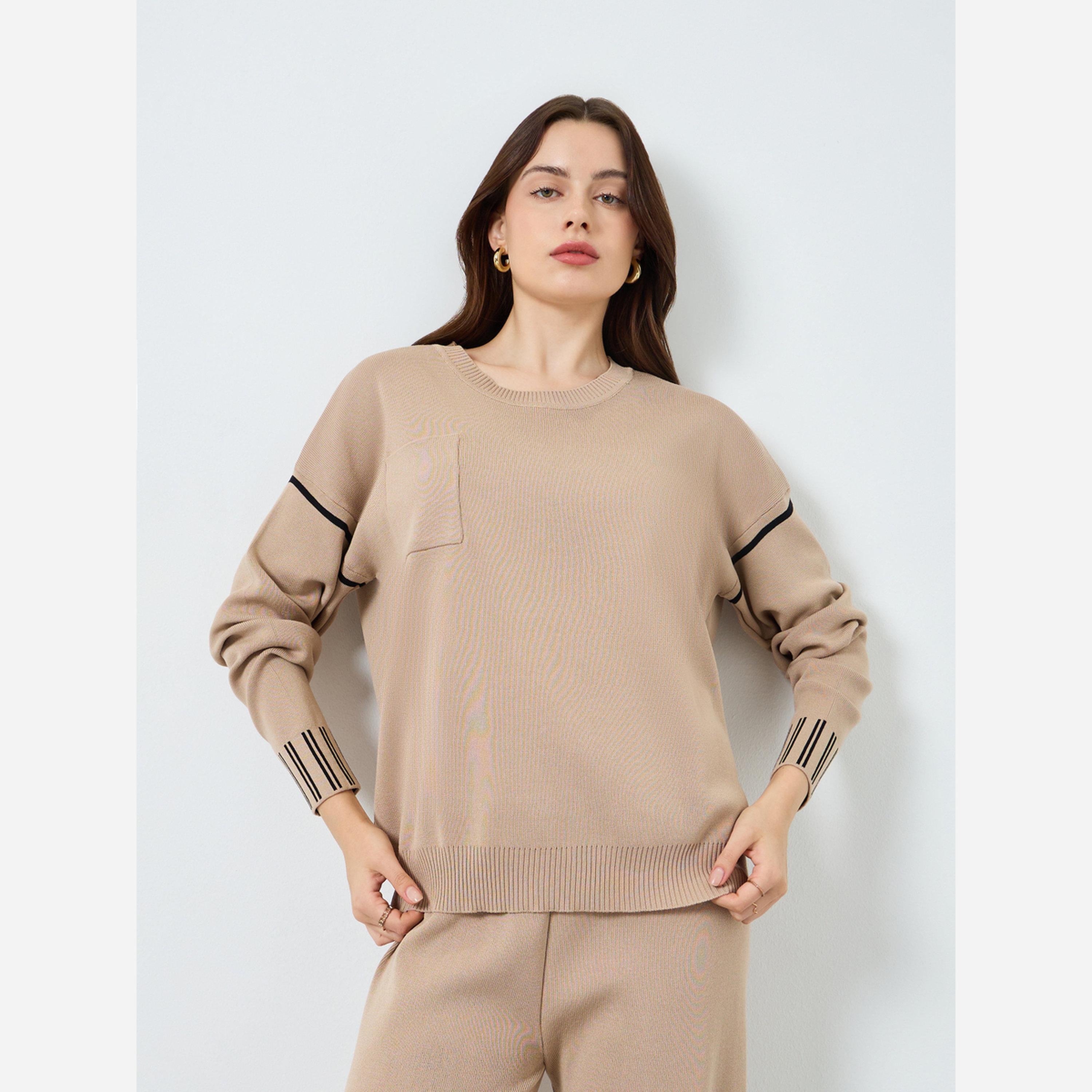 Styli Crew Neck Drop Shoulder Sweater and Loose Fit Pants Set-women-clothing-coordsets-image-3