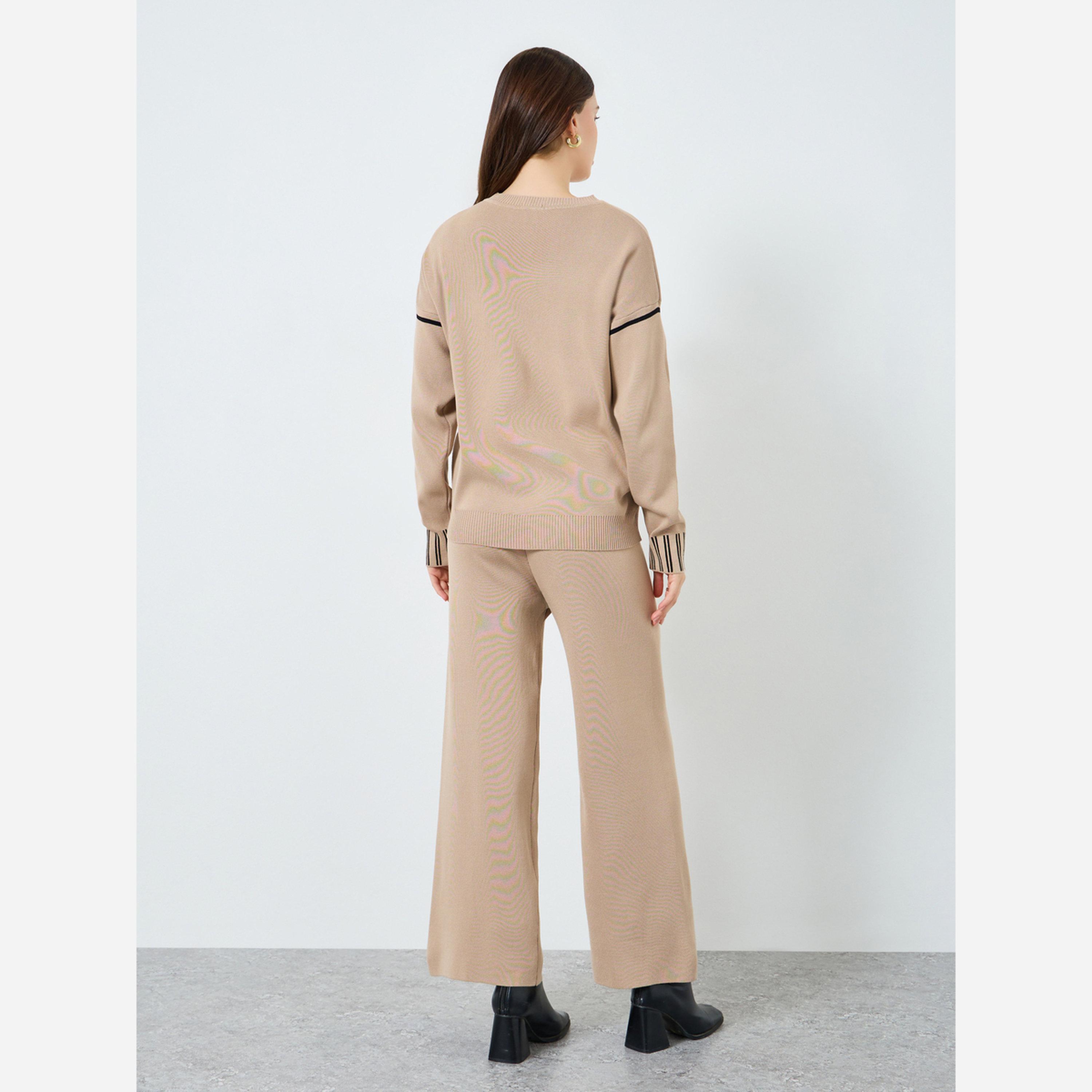 Styli Crew Neck Drop Shoulder Sweater and Loose Fit Pants Set-women-clothing-coordsets-image-6