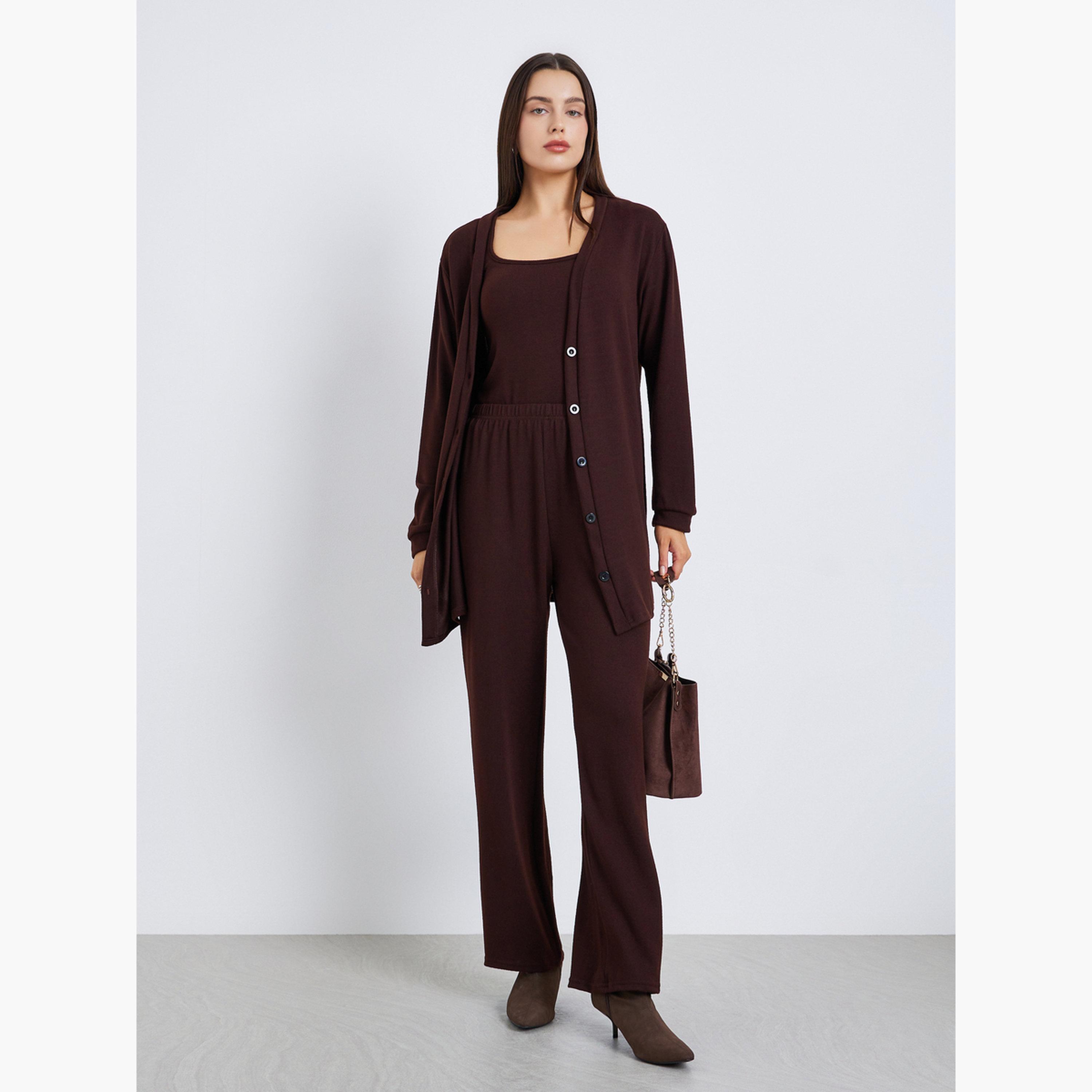 Styli Set of 3 - Longline Cardigan Sweater, Tank and Pants Co-Ords-women-clothing-coordsets-image-1