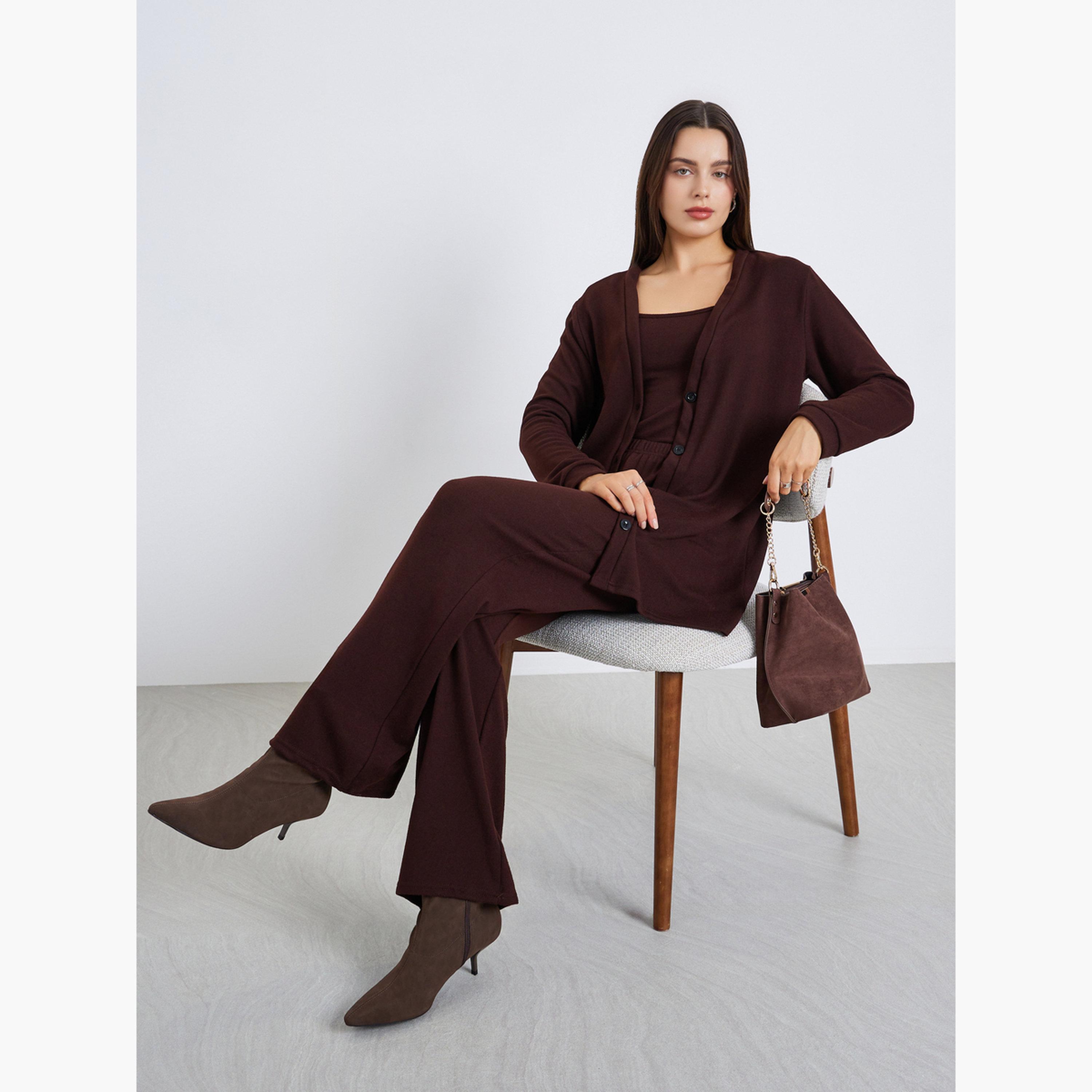 طقم 3 قطع كارديجان طويل وتوب بلا أكمام وبنطال-women-clothing-coordsets-image-2