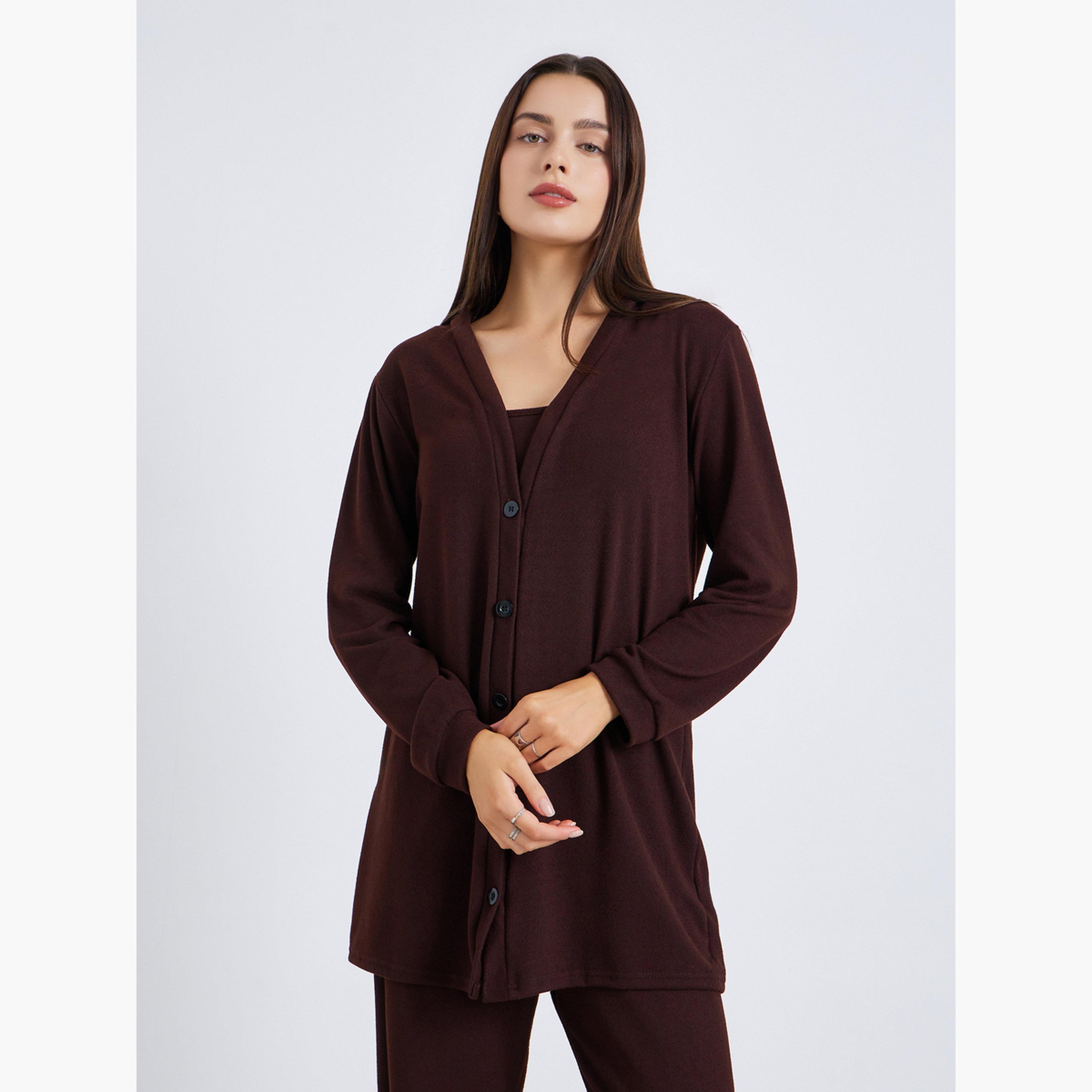 طقم 3 قطع كارديجان طويل وتوب بلا أكمام وبنطال-women-clothing-coordsets-image-3