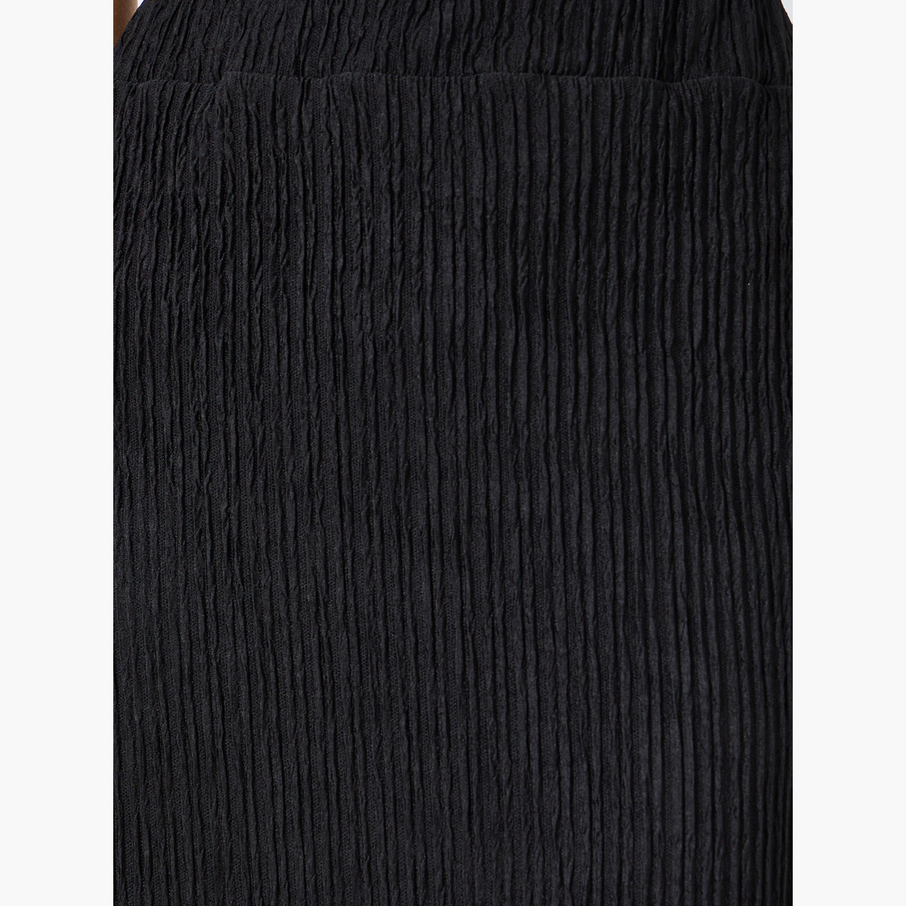 Styli Women Black Solid Textured Midi Skirt-women-clothing-bottoms-skirts-image-3