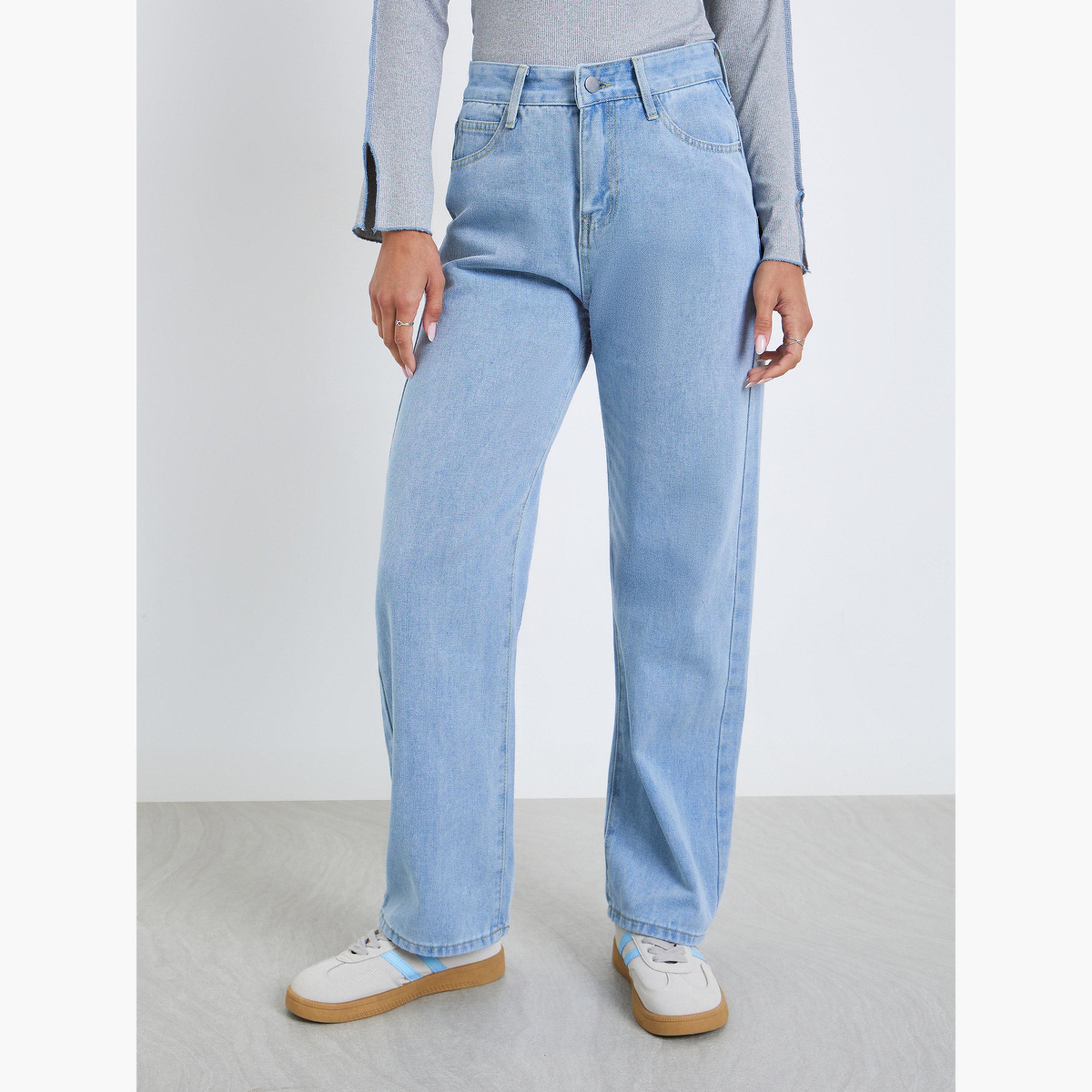 Styli Women Light Blue Washed Wide Leg Jeans-women-clothing-bottoms-jeans-image-1