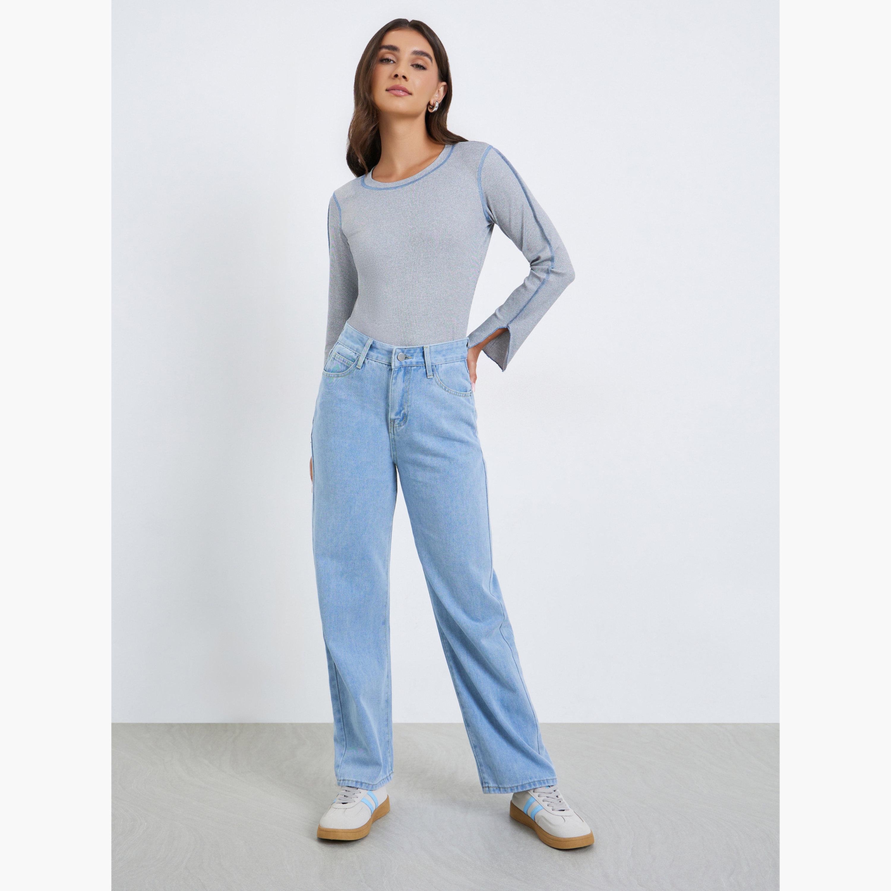 Styli Women Light Blue Washed Wide Leg Jeans-women-clothing-bottoms-jeans-image-2