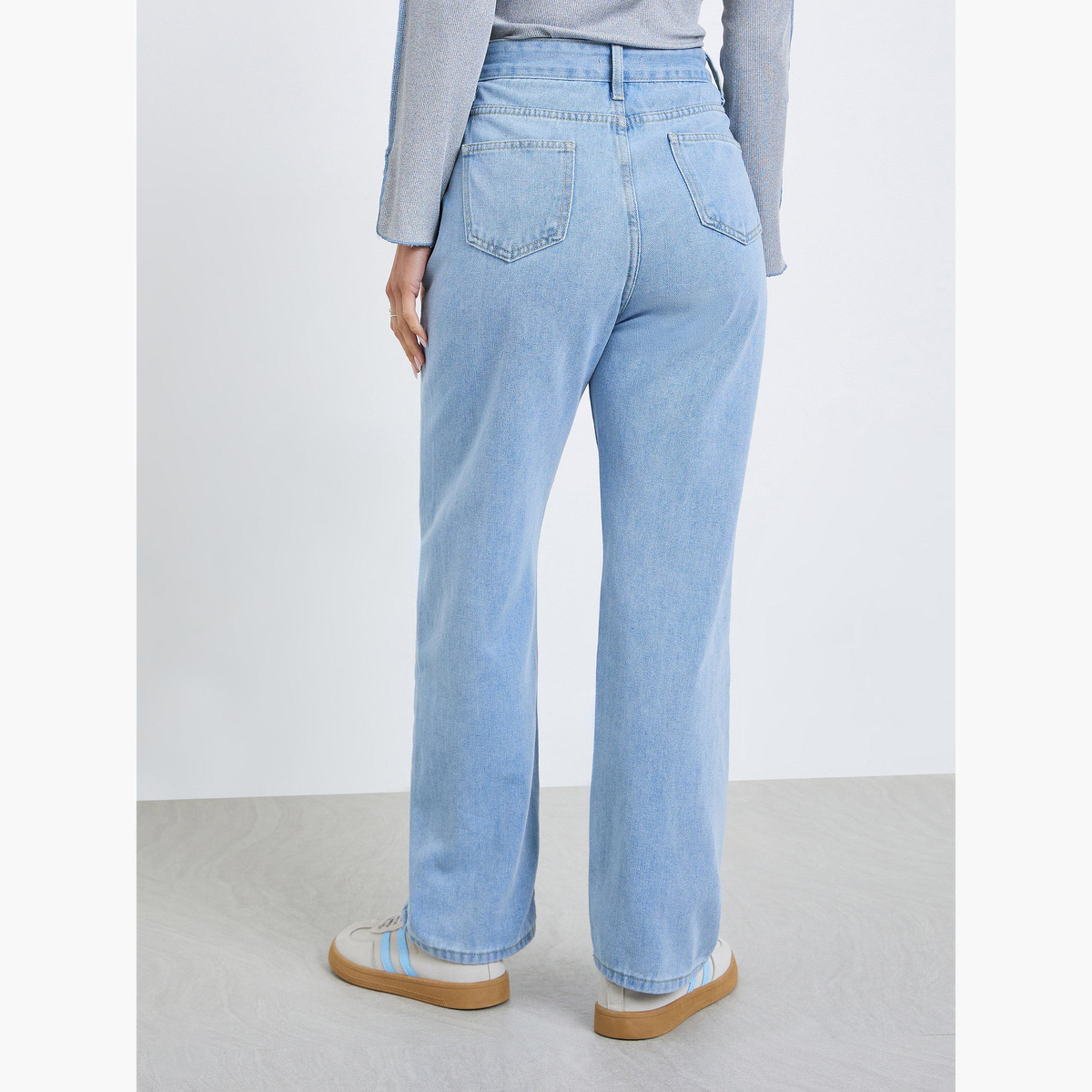 Styli Women Light Blue Washed Wide Leg Jeans-women-clothing-bottoms-jeans-image-4