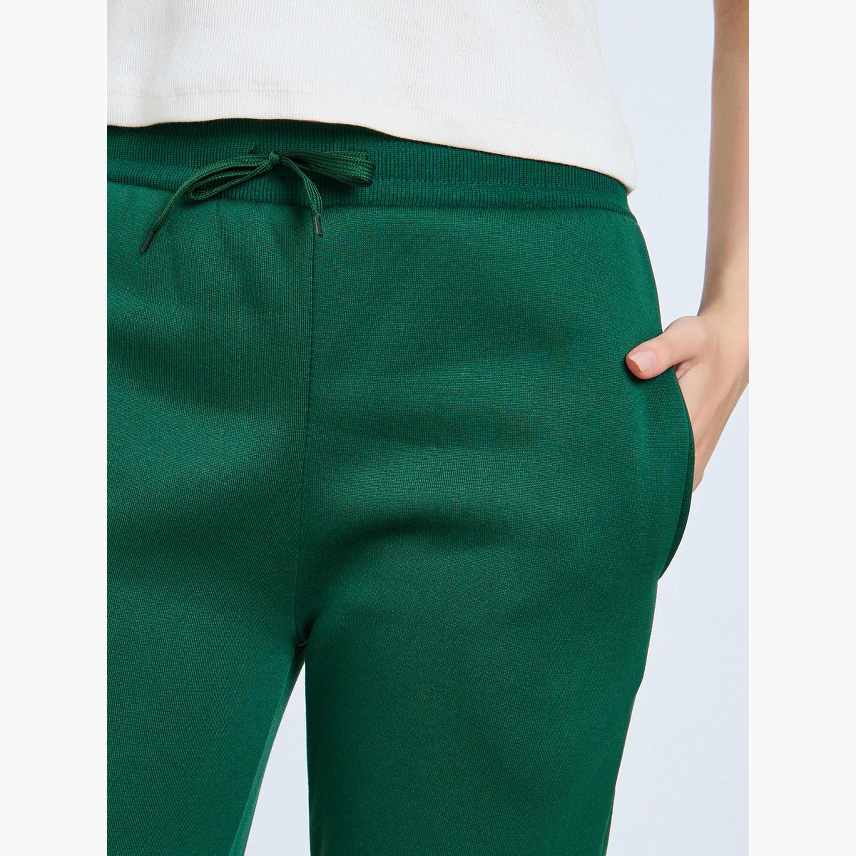 Styli Green Knitted Solid Drawstring Joggers-women-clothing-bottoms-joggers-image-3