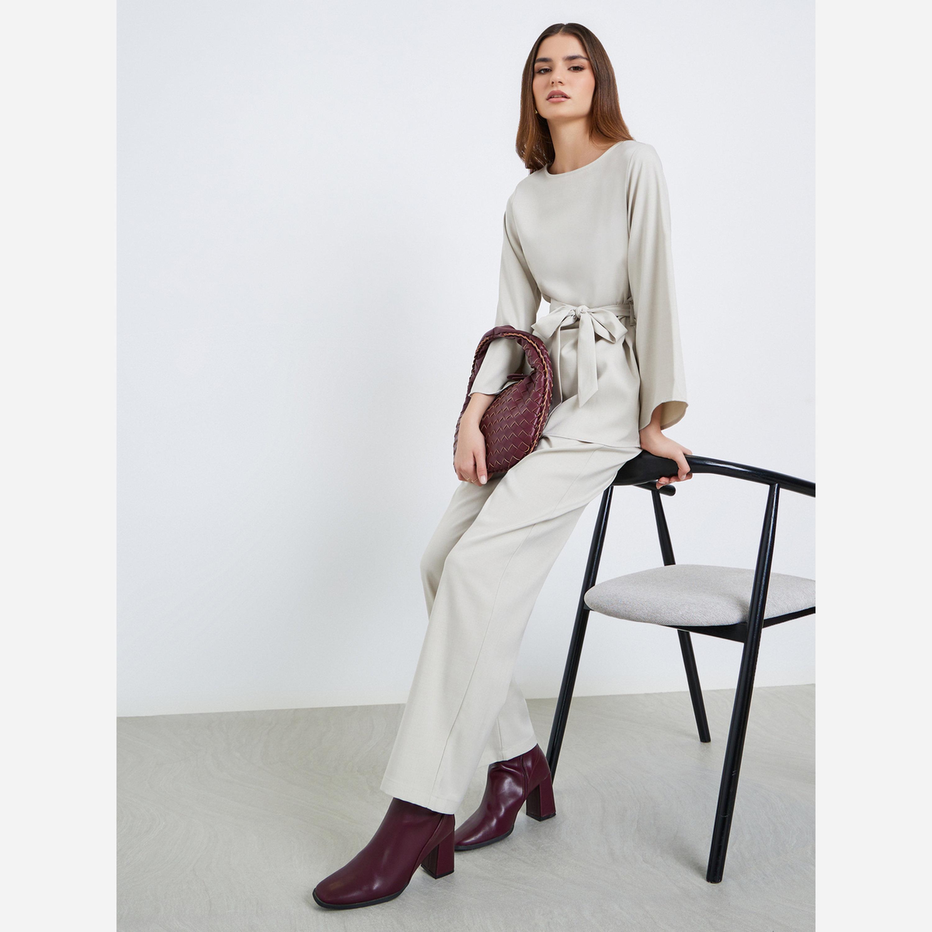 ستايلي - طقم نسائي بلوزة طويلة وبنطال واسع الساقين-women-clothing-coordsets-image-2