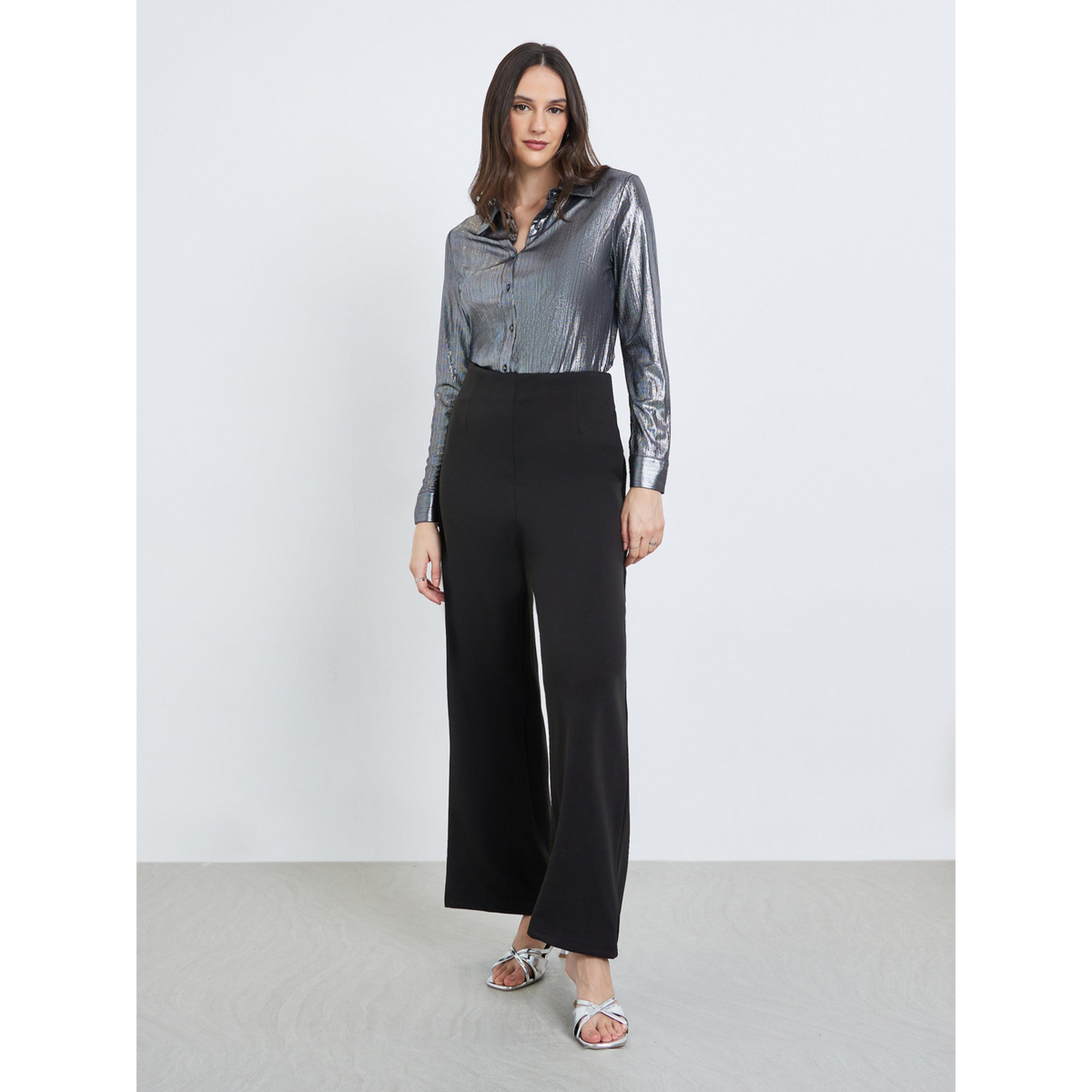 Styli Grey Lurex Regular Fit Shirt-women-clothing-shirtsandblouses-shirts-image-2