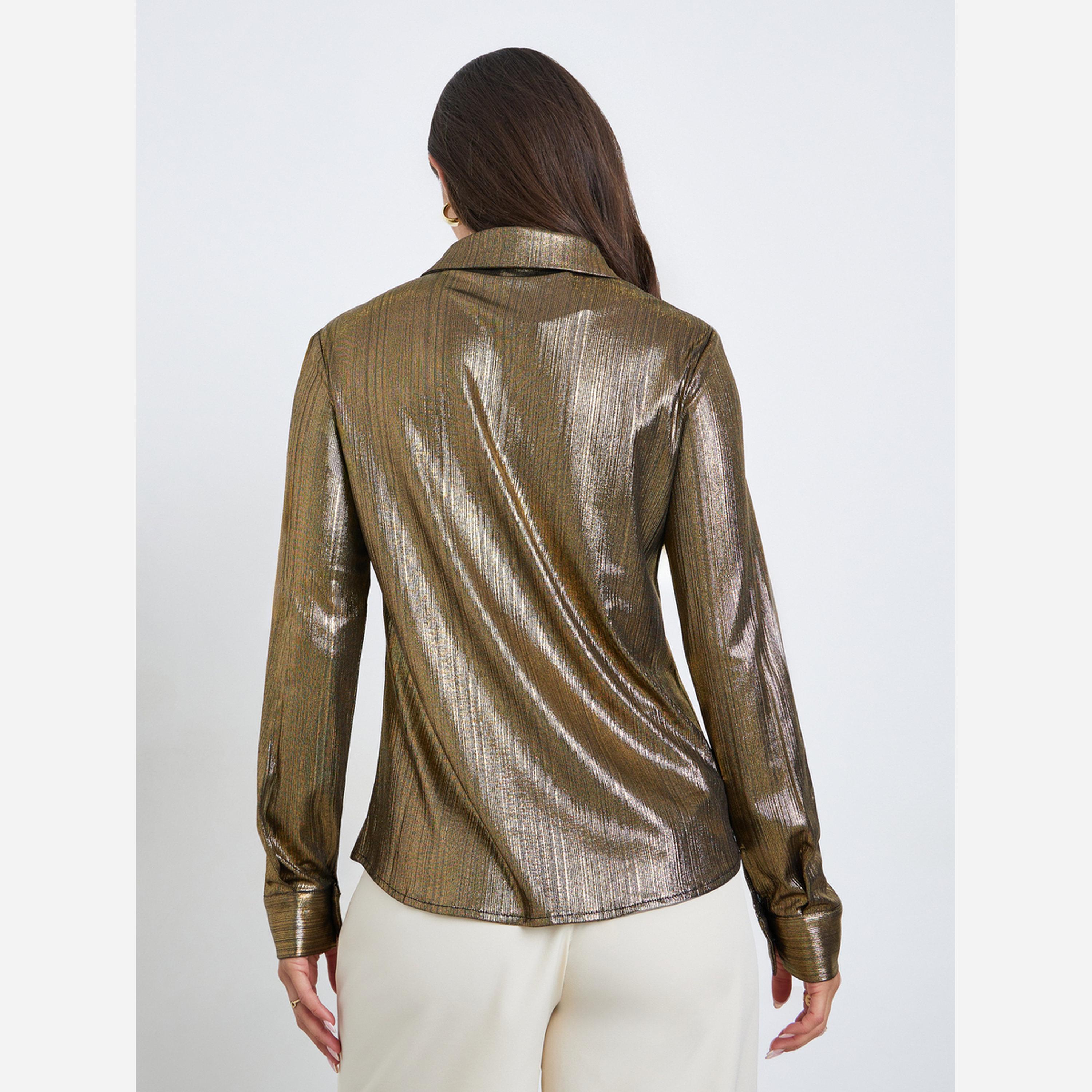 ستايلي - قميص نسائي لون ذهبي أكمام طويلة-women-clothing-shirtsandblouses-shirts-image-5