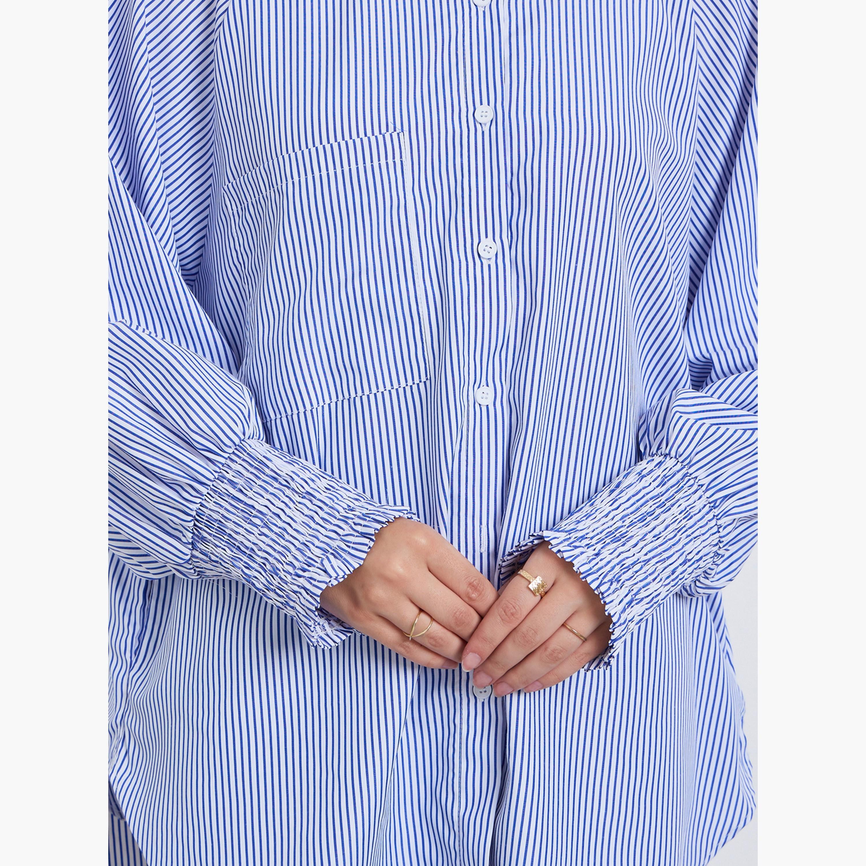 Styli Women Blue Striped Oversized Shirt-women-clothing-shirtsandblouses-shirts-image-4