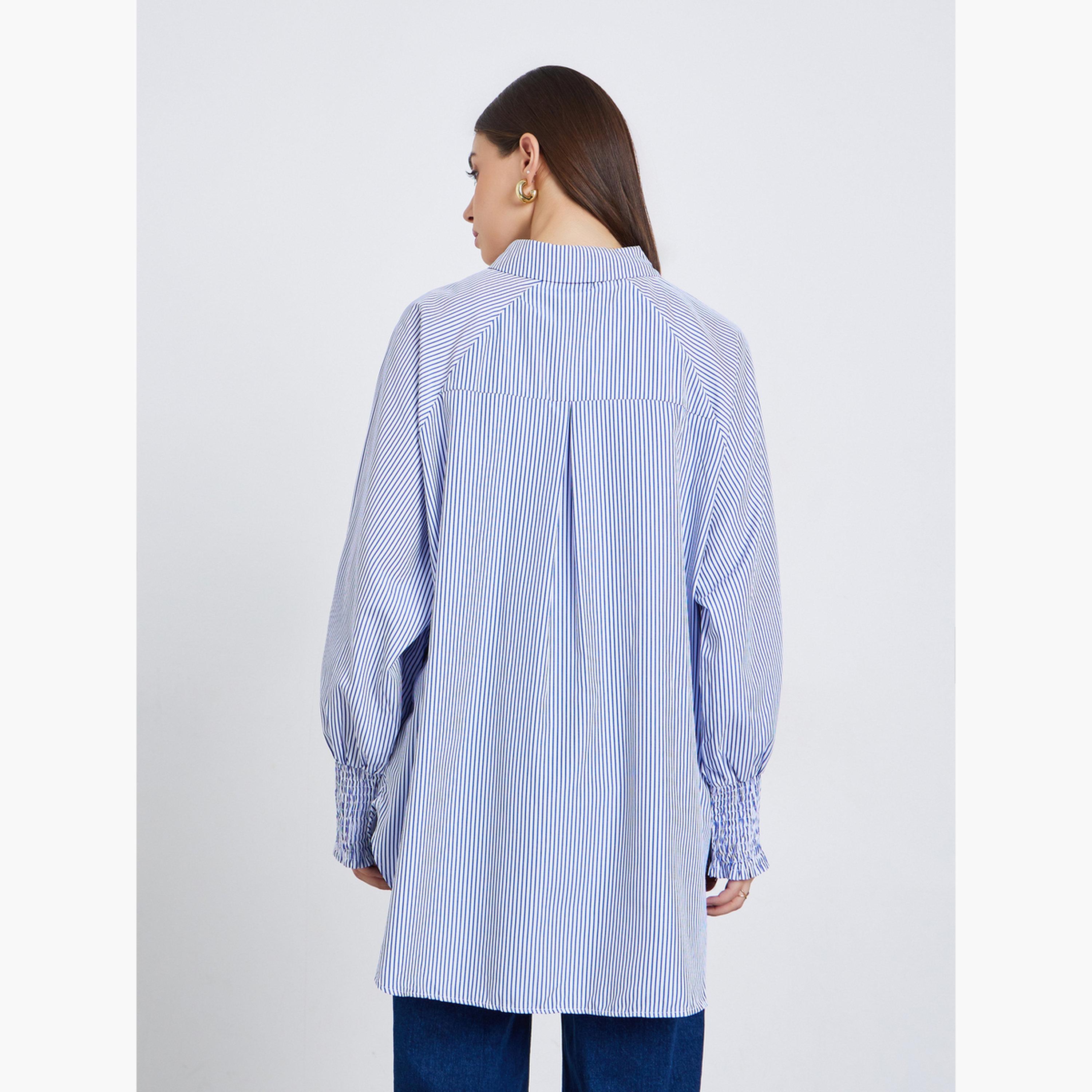 Styli Women Blue Striped Oversized Shirt-women-clothing-shirtsandblouses-shirts-image-5