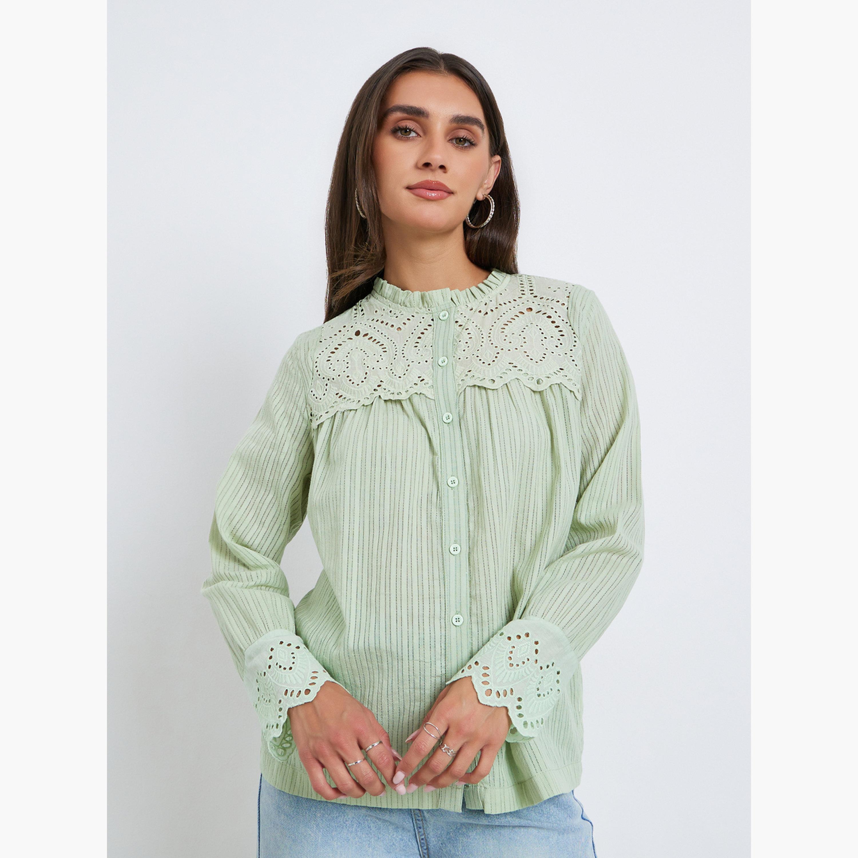 بلوزة بأكمام طويلة وياقة دانتيل-women-clothing-shirtsandblouses-blouses-image-1