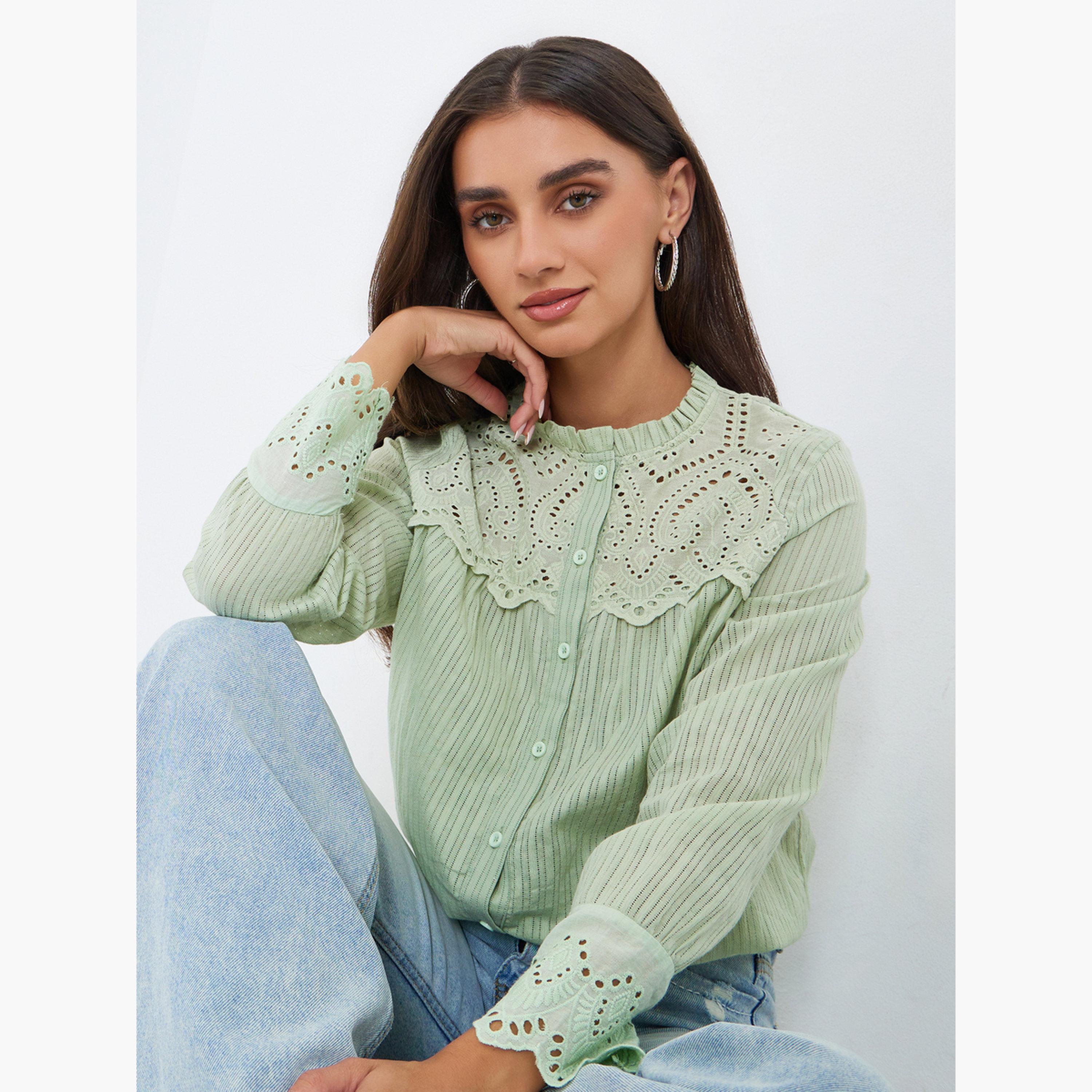 بلوزة بأكمام طويلة وياقة دانتيل-women-clothing-shirtsandblouses-blouses-image-3