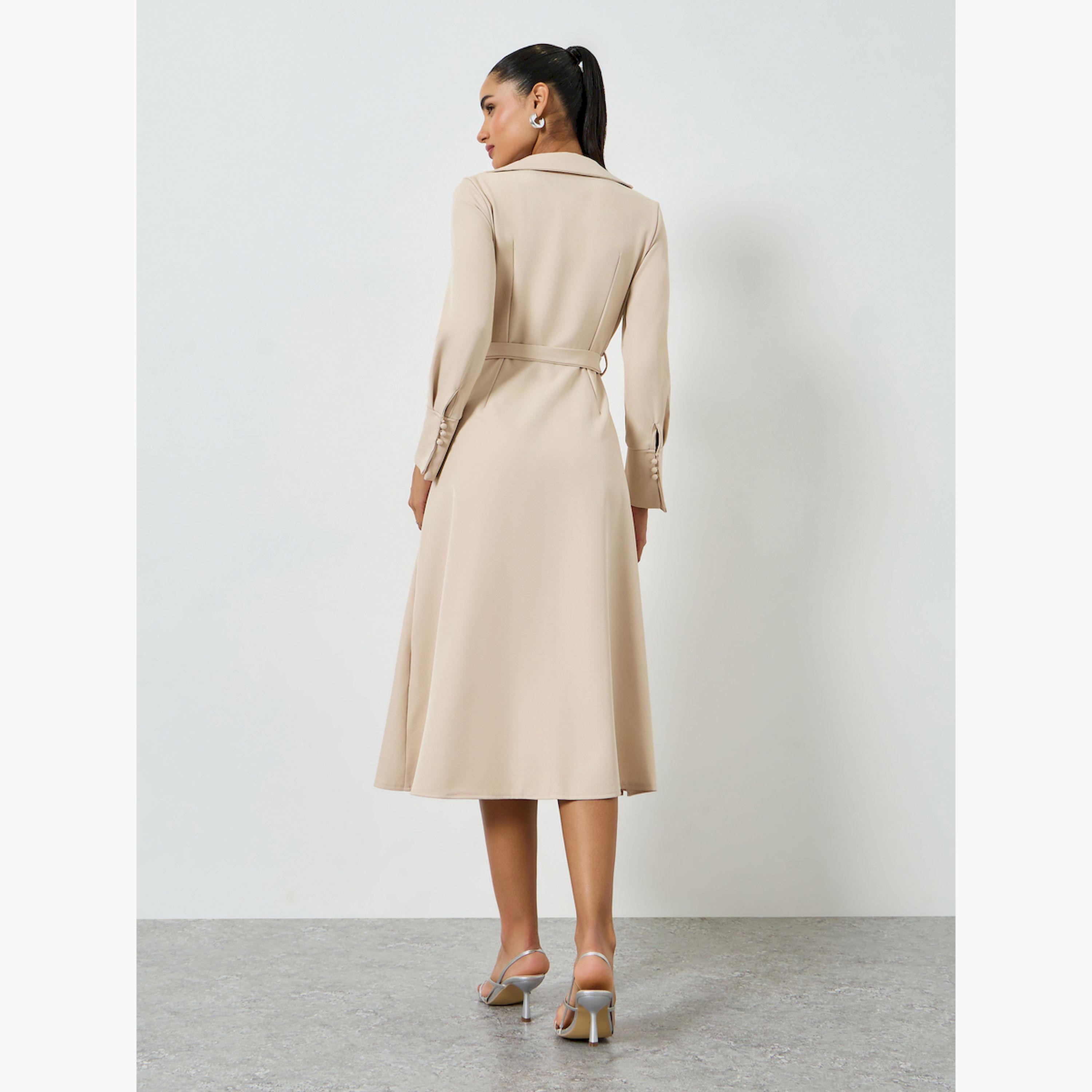 Styli Beige Long Sleeves Wrap Midi Dress-women-clothing-dresses-image-4