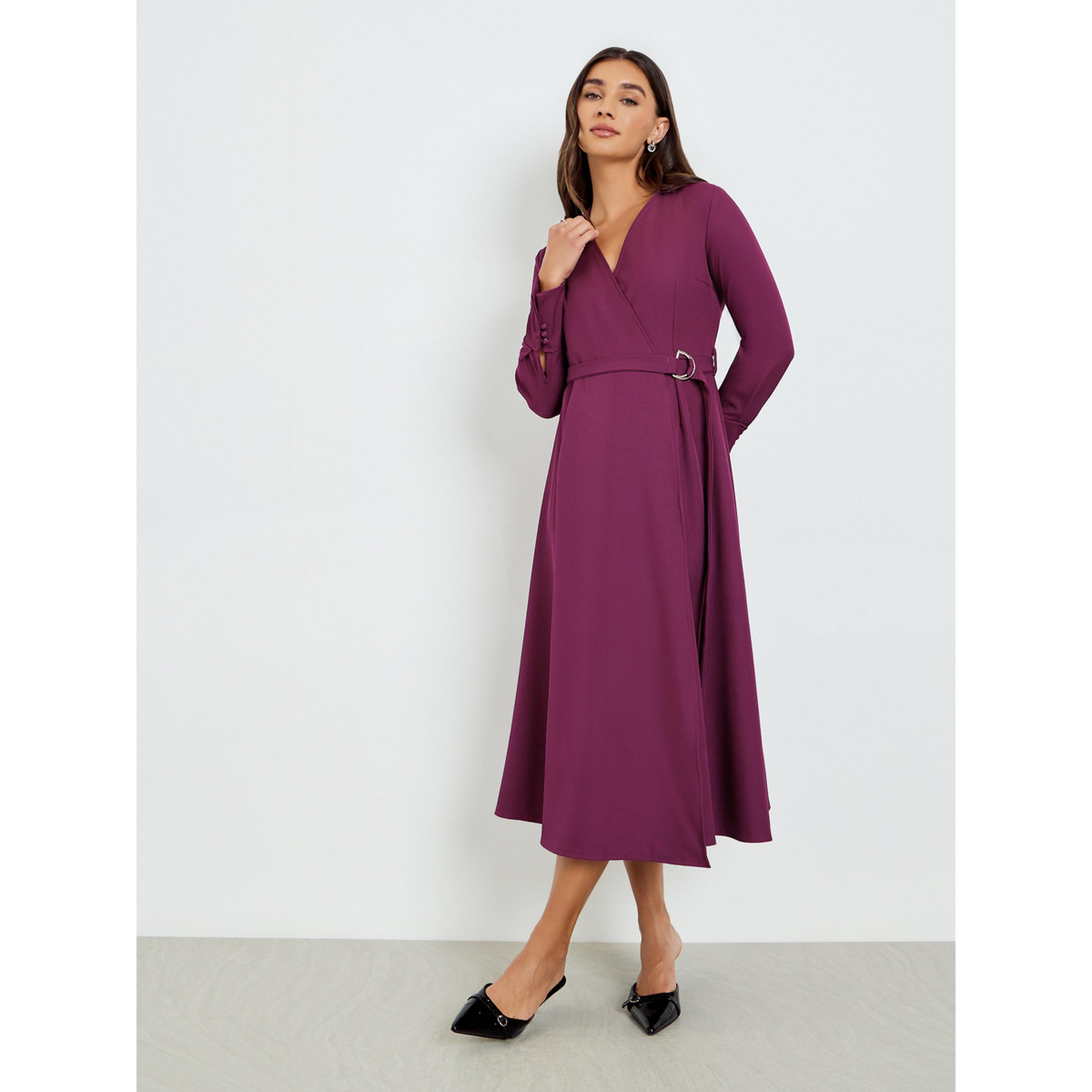 فستان ميدي ملفوف بأكمام طويلة-women-clothing-dresses-image-1