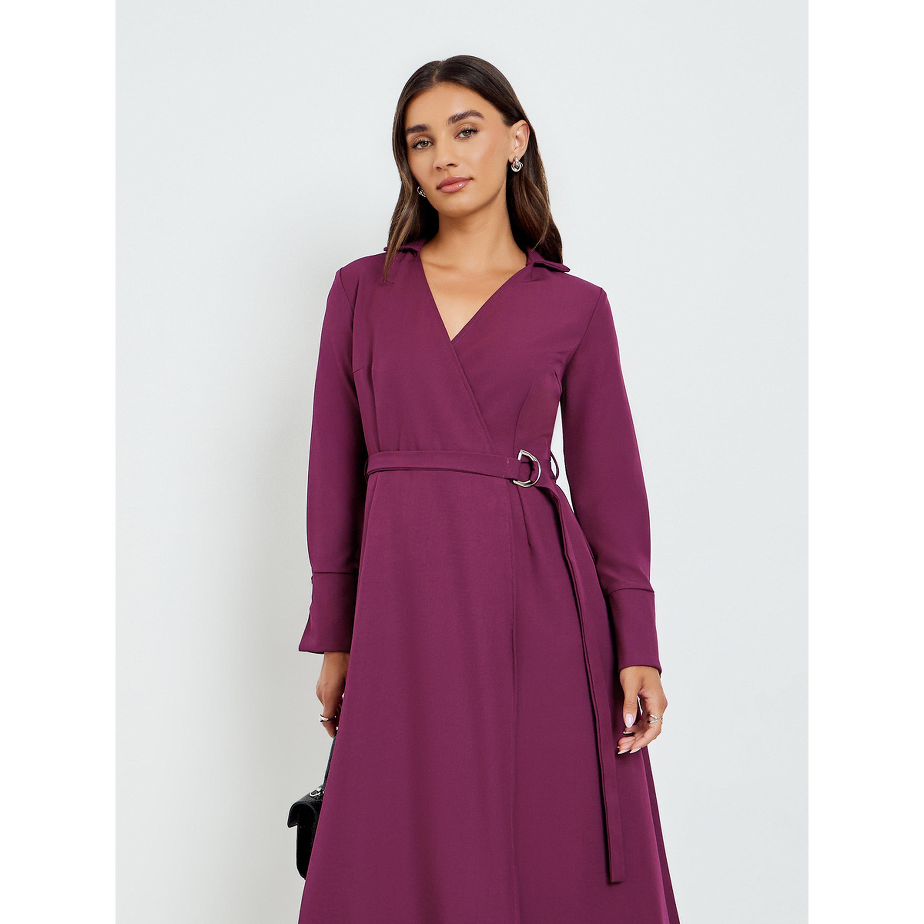 فستان ميدي ملفوف بأكمام طويلة-women-clothing-dresses-image-2