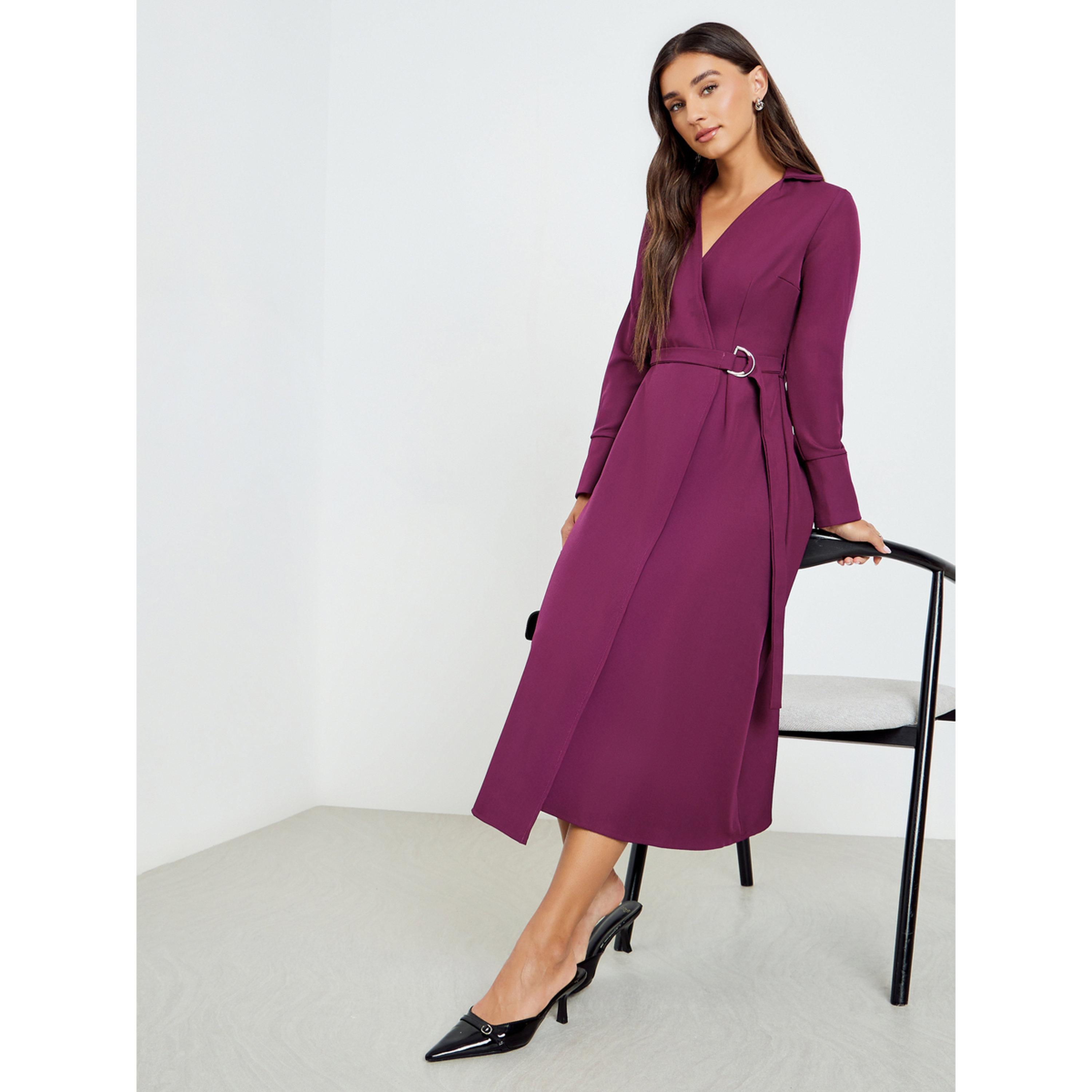 فستان ميدي ملفوف بأكمام طويلة-women-clothing-dresses-image-3